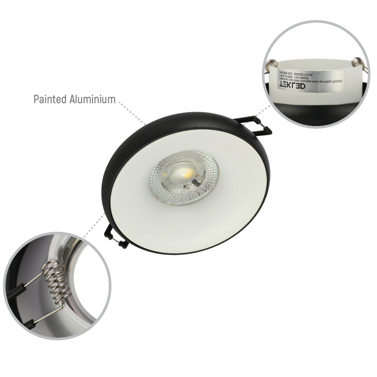 Foco empotrable de aluminio fundido con bisel de color, ideal para iluminar salas modernas y espacios contemporáneos.