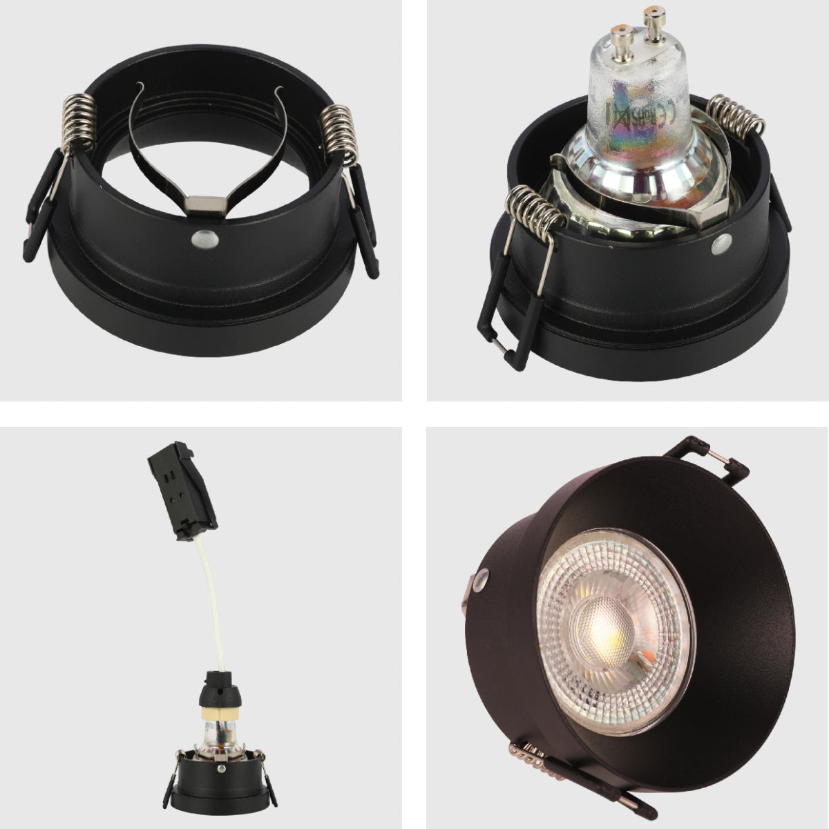 Imagen en primer plano de un downlight empotrado moderno de aluminio, ideal para techos de oficinas con decoración contemporánea.