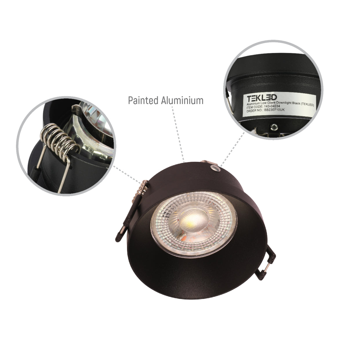 Imagen de un downlight empotrado de diseño moderno en aluminio, ideal para oficinas con decoración contemporánea y baja deslumbramiento.