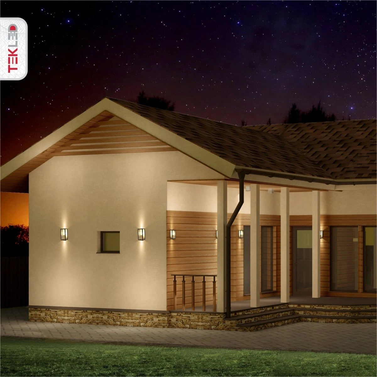 More exterior usage of Modern Lantern Cuboid Wall Lamp Upward Base Grey&White Clear Glass E27