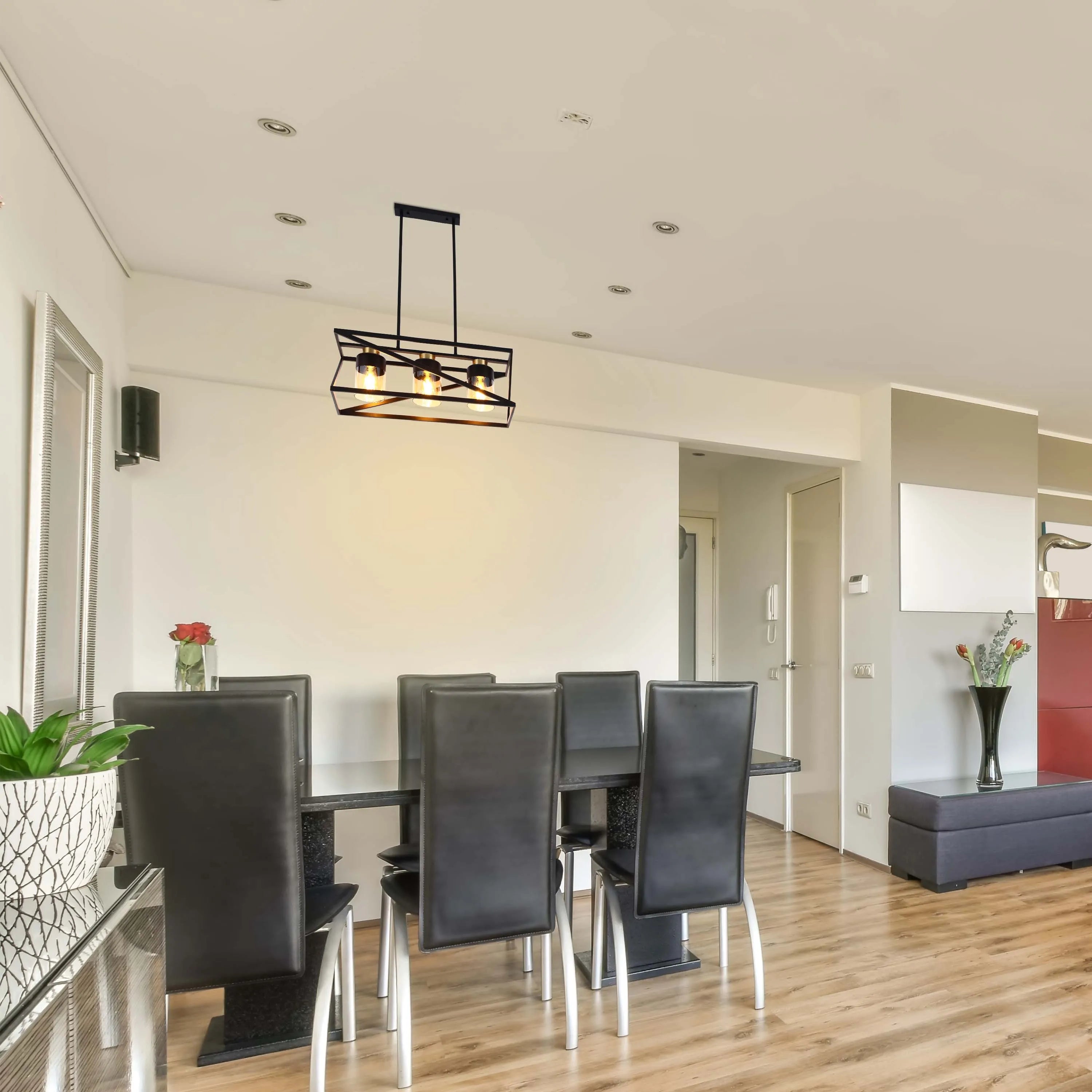 Lámpara de Techo Colgante Geométrica Negra y Dorada de 3 o 5 Luces