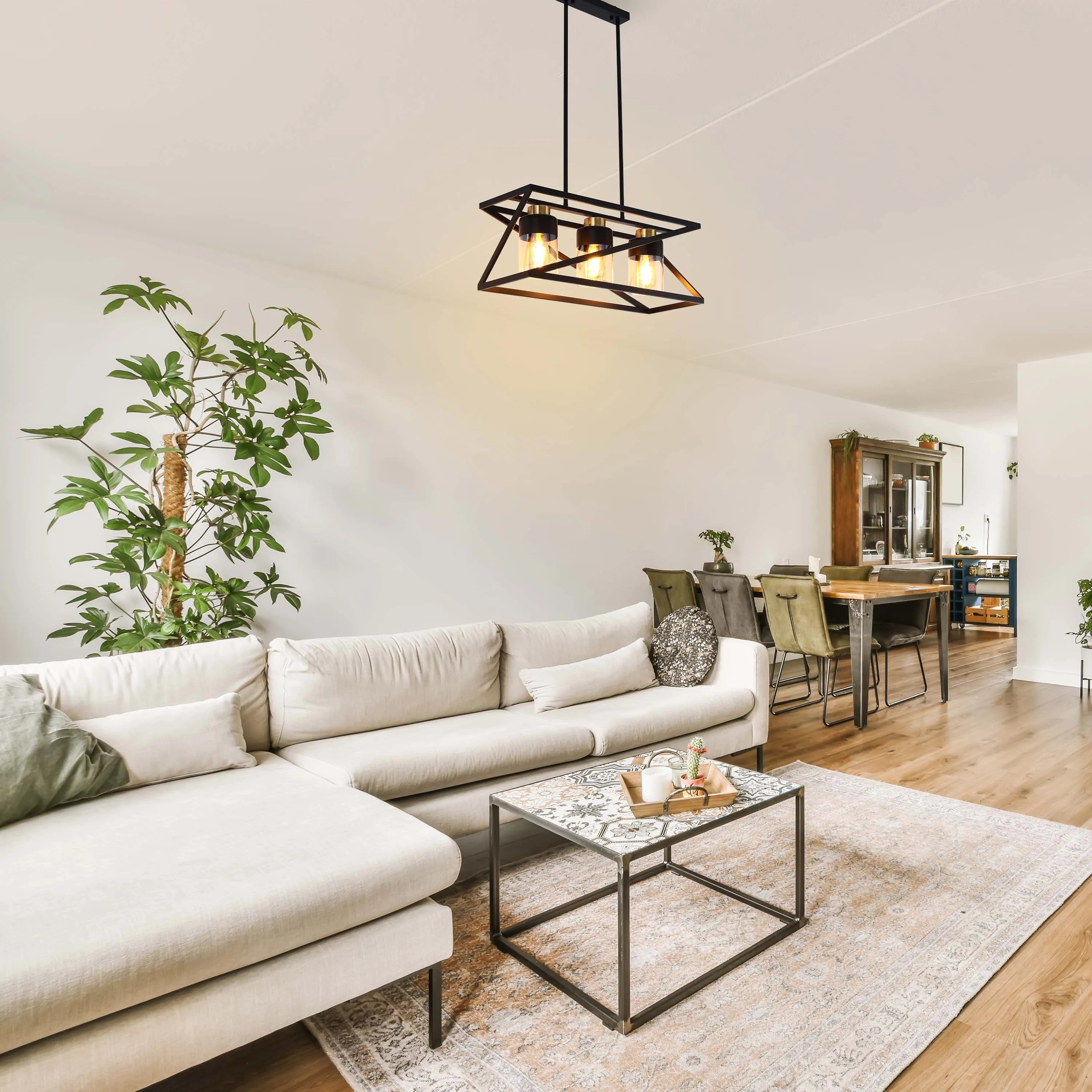 Lámpara de Techo Colgante Geométrica Negra y Dorada de 3 o 5 Luces