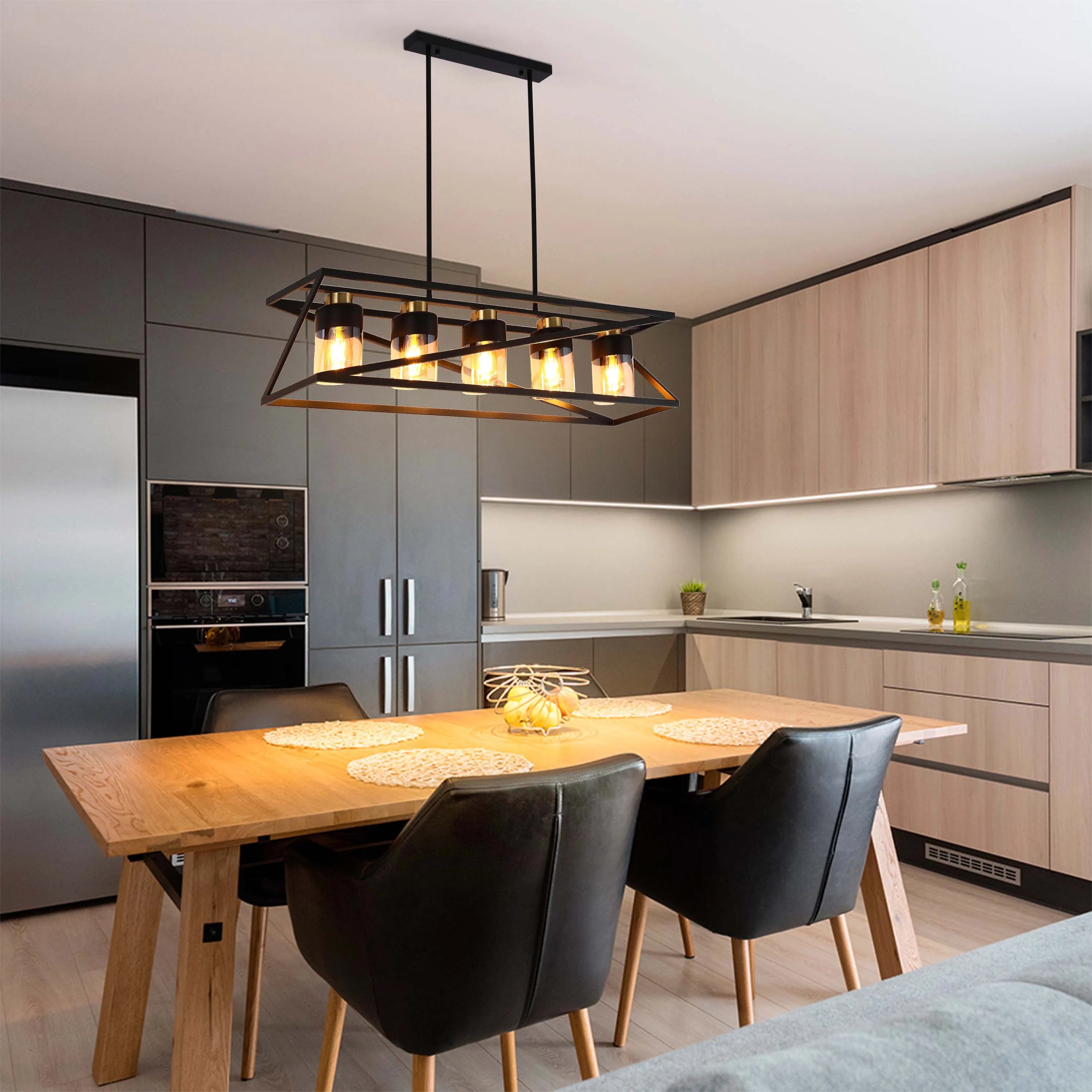 Lámpara de Techo Colgante Geométrica Negra y Dorada de 3 o 5 Luces