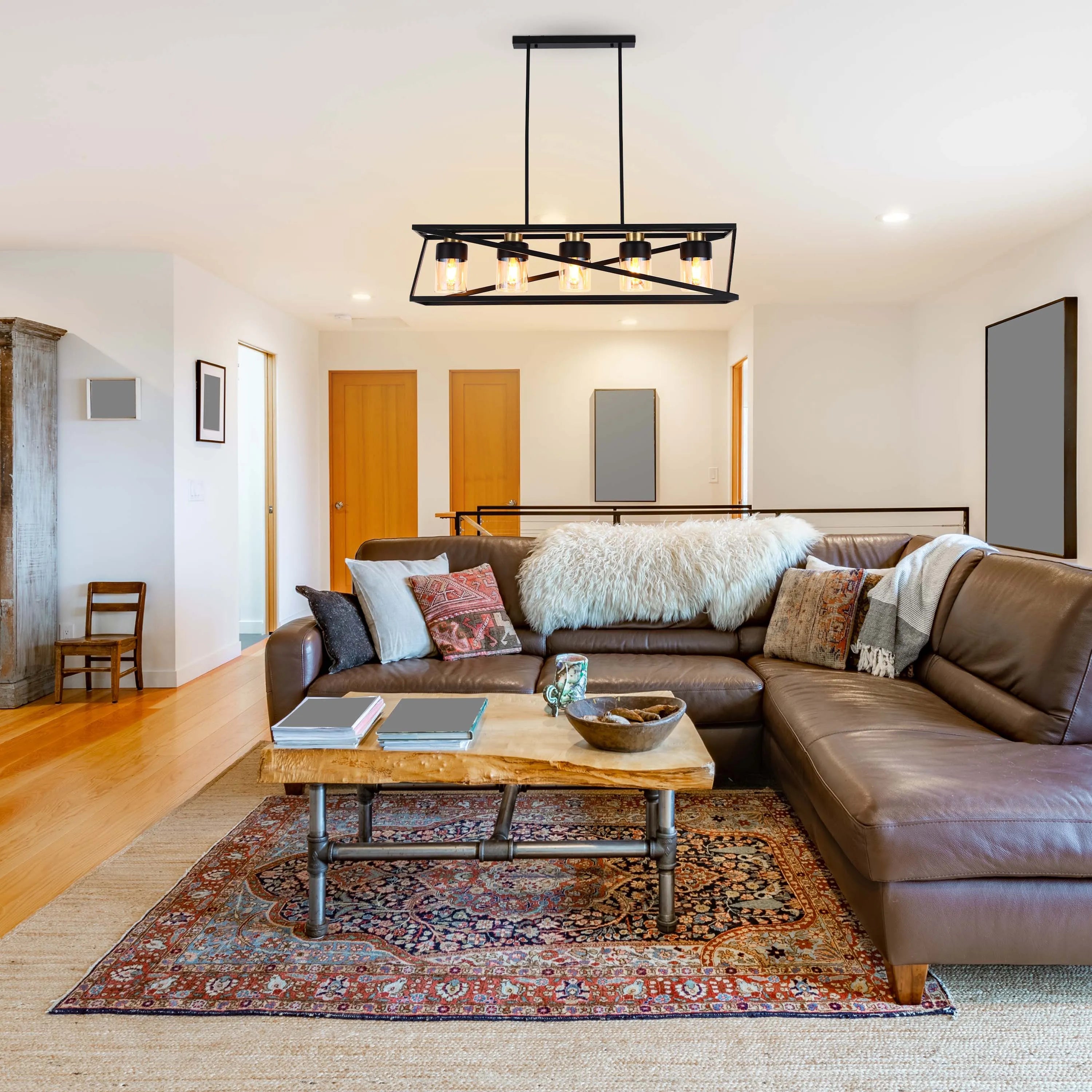 Lámpara de Techo Colgante Geométrica Negra y Dorada de 3 o 5 Luces