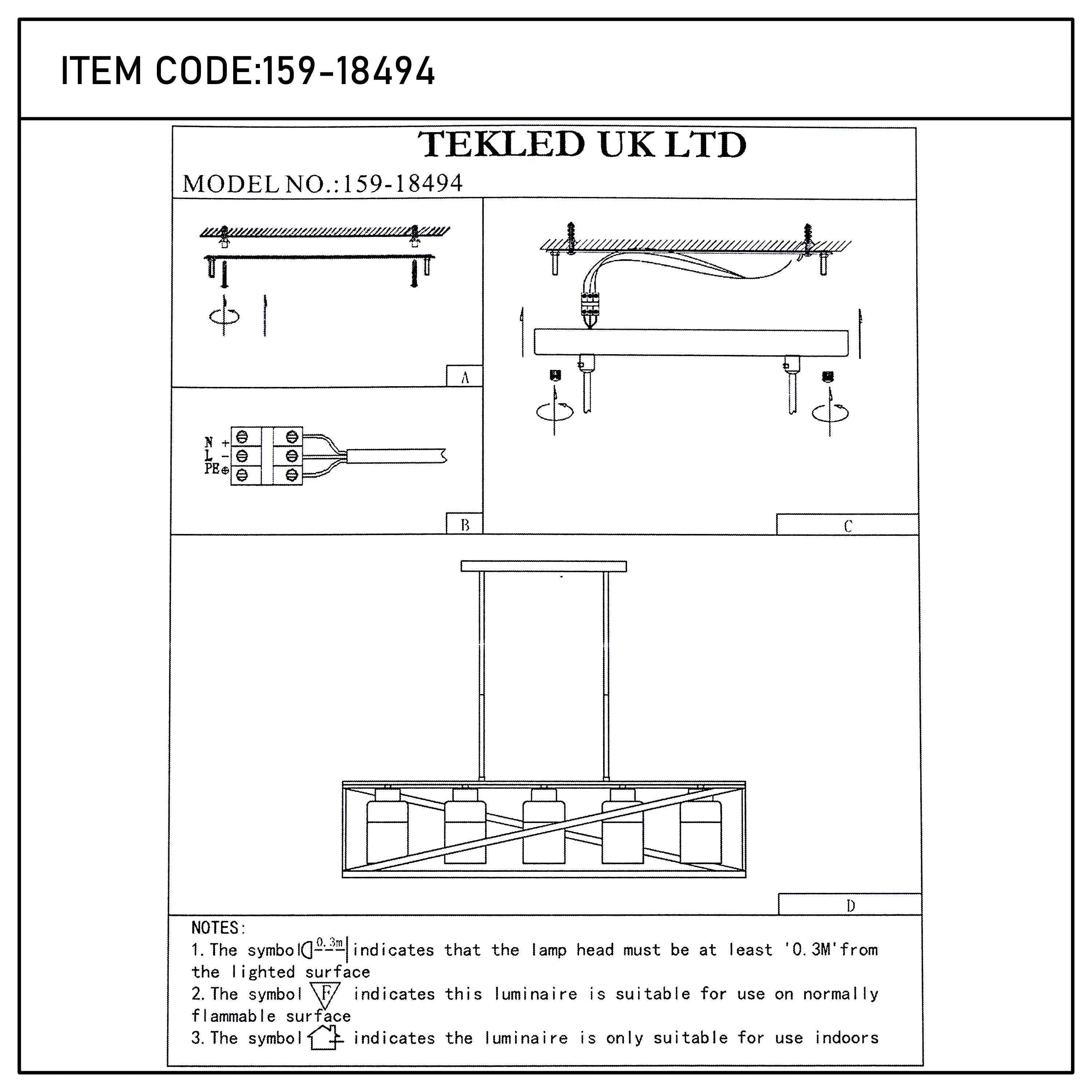Lámpara de Techo Colgante Geométrica Negra y Dorada de 3 o 5 Luces