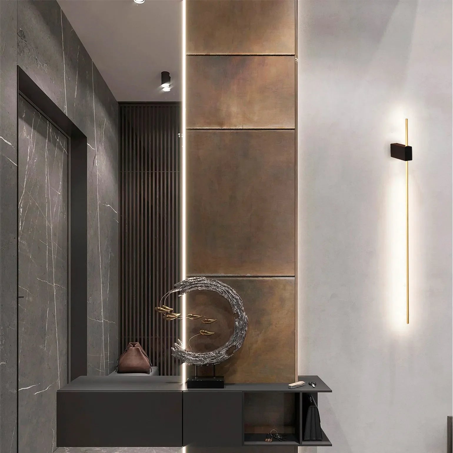 Aplique de Pared LED Aurora Slimline – Minimalista Moderno en Negro y Dorado