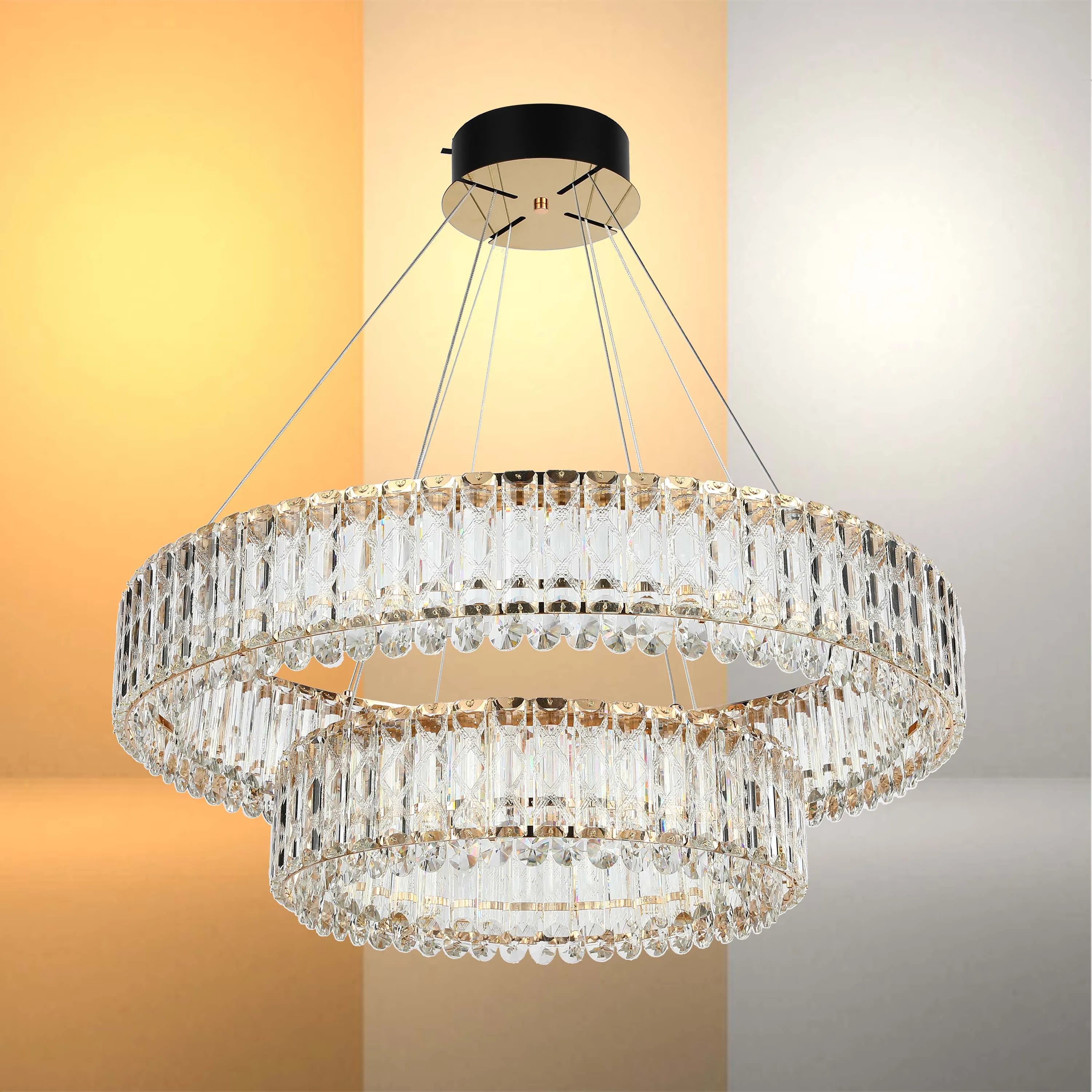 Candelabro de cristal dorado – Dos niveles circulares o un nivel ovalado