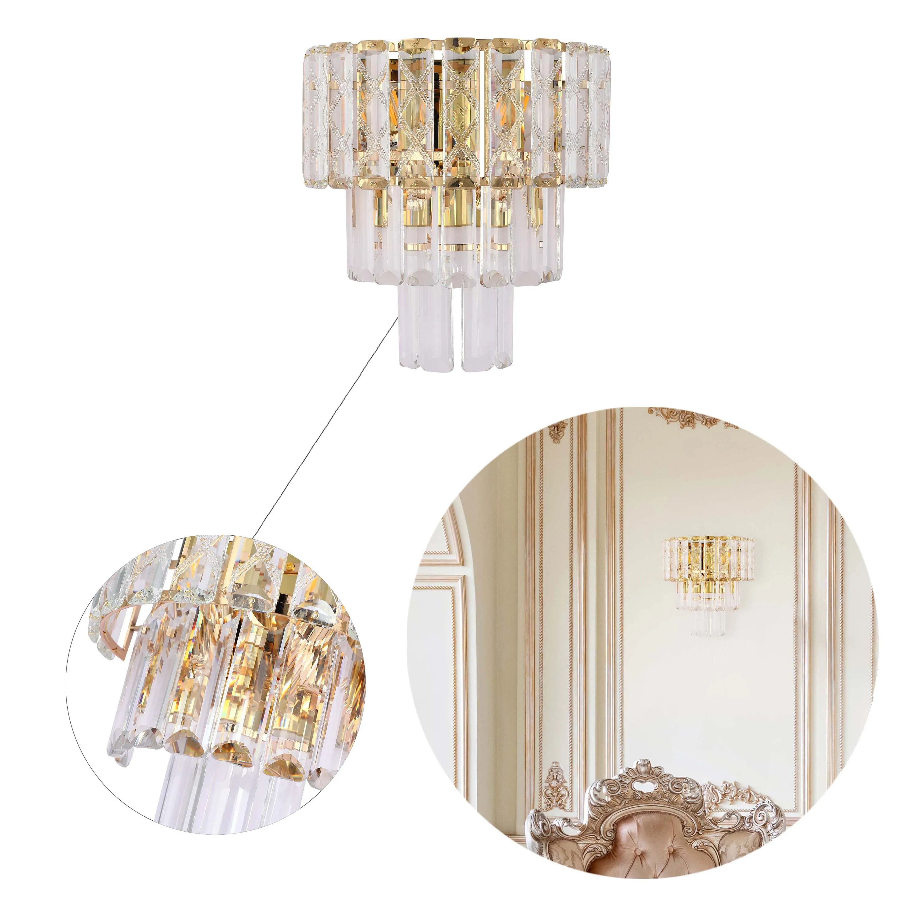 Lámpara de pared dorada con cristal y vidrio rectangular