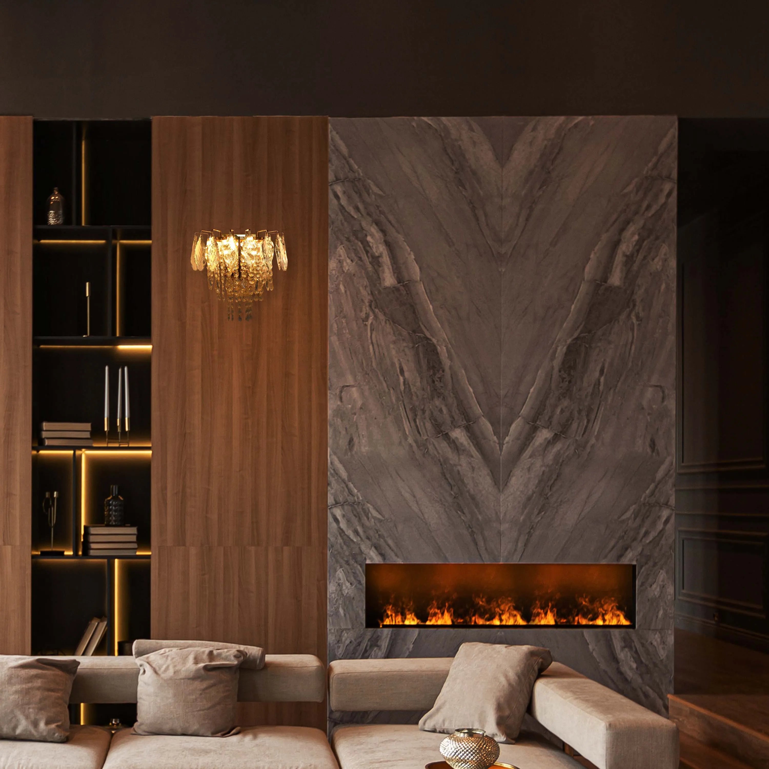 Lámpara de pared dorada con cristal y vidrio rectangular