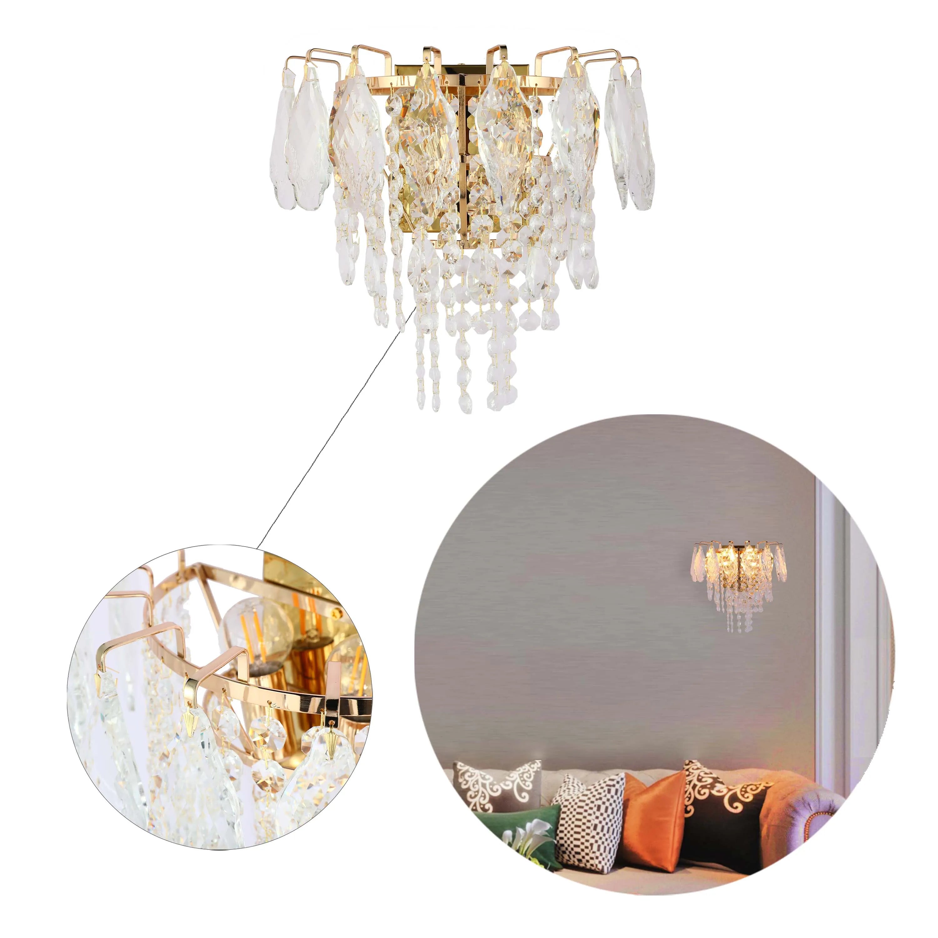 Lámpara de pared dorada con cristal y vidrio rectangular