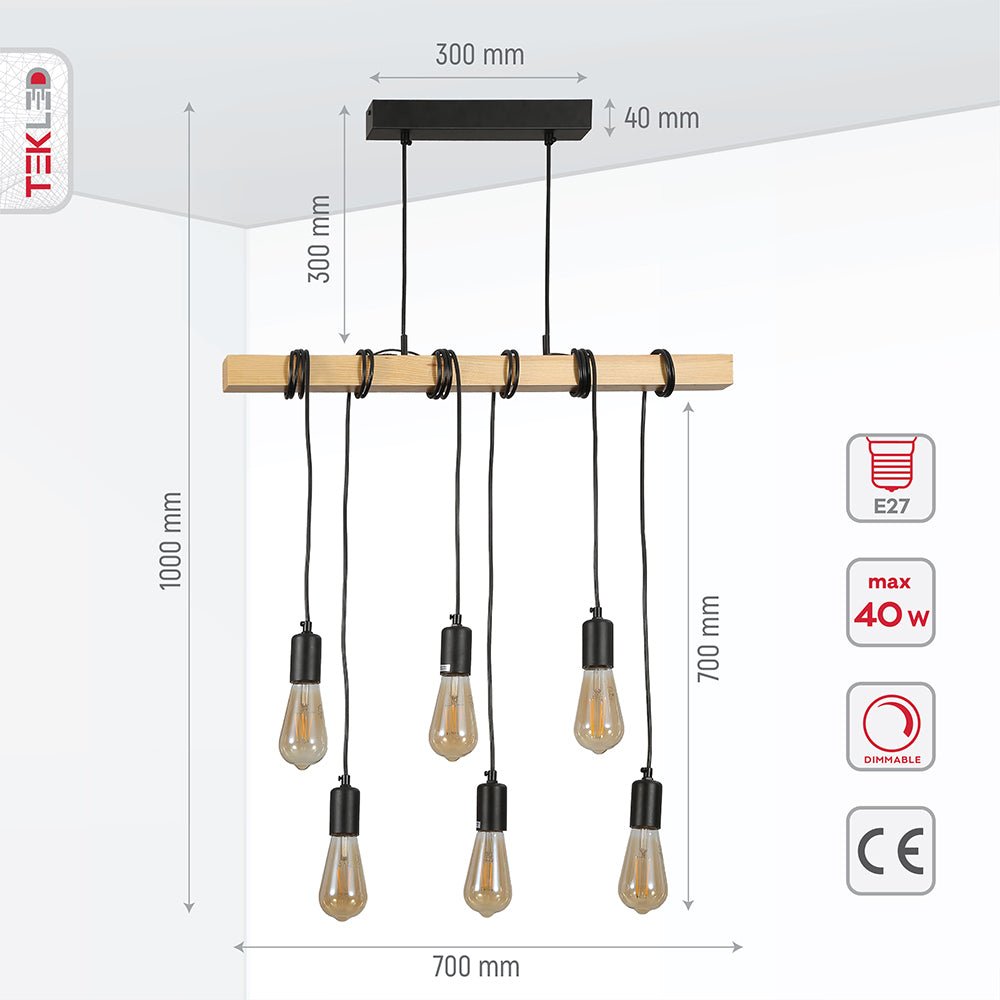 Dimensiones del producto de la lámpara colgante de varilla de madera con 6xE27 ????????????? ??????? ?????? ?? ?????????? ????????????eringen E27