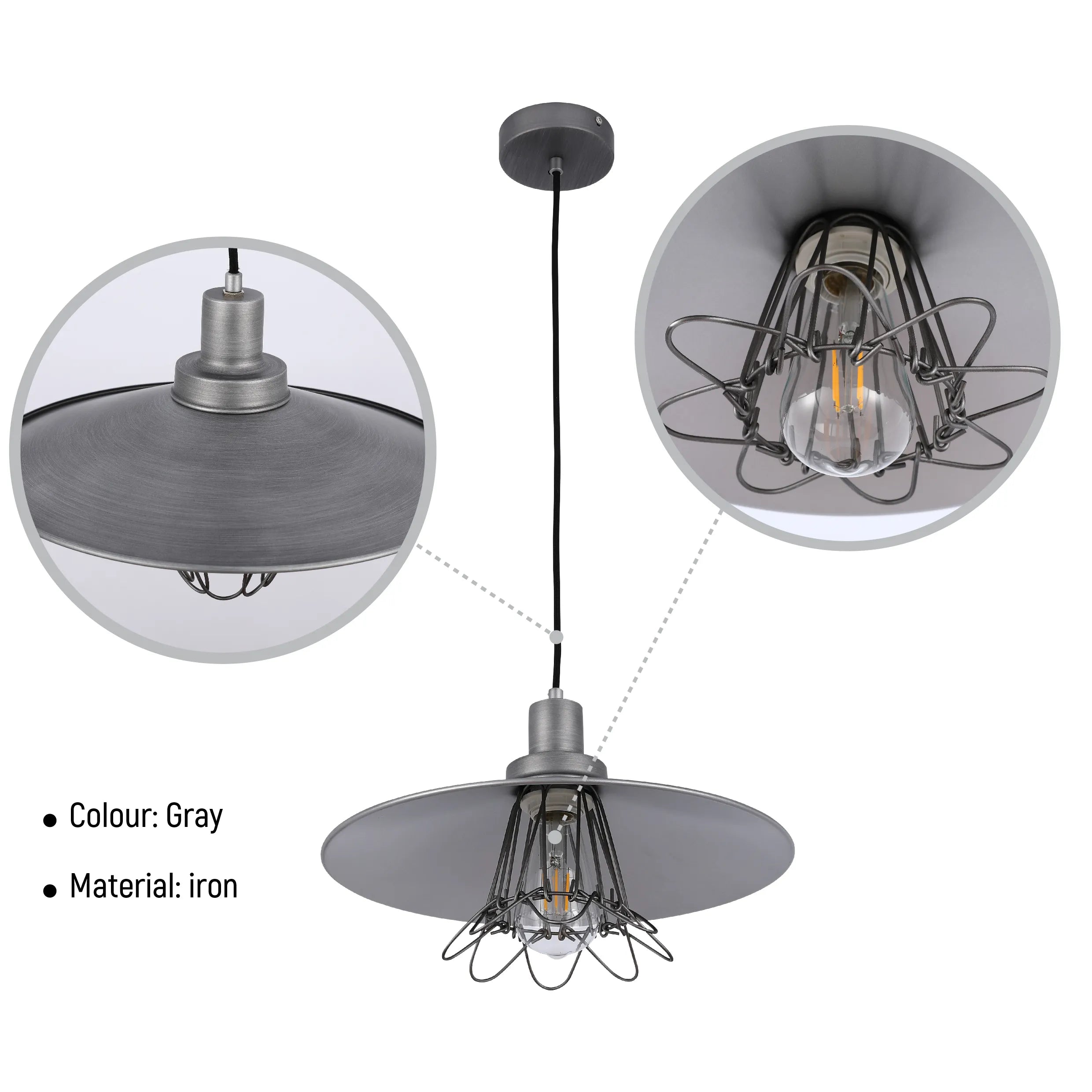 Lámpara Colgante Estilo Vintage Industrial con Jaula Metálica Gris E27