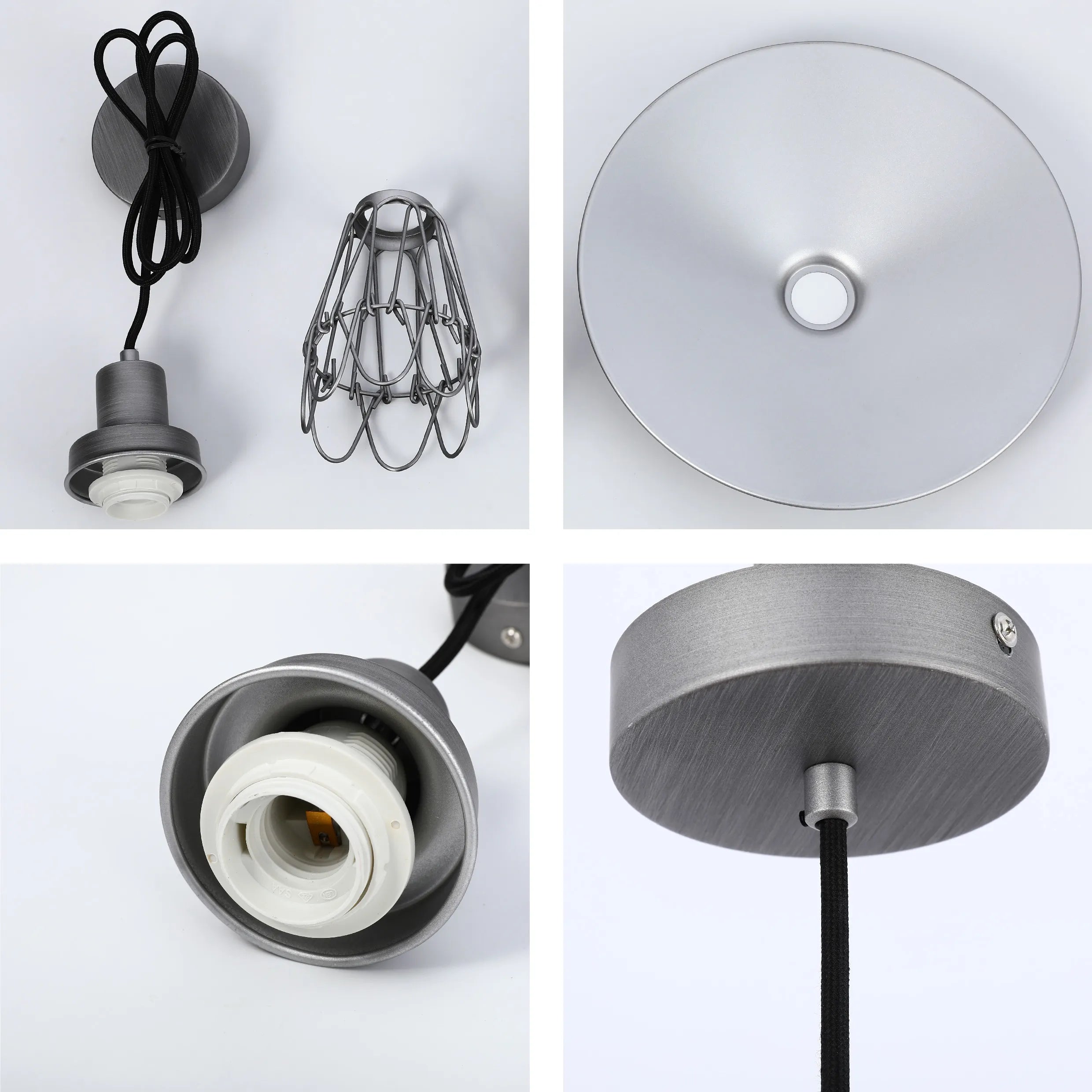 Lámpara Colgante Estilo Vintage Industrial con Jaula Metálica Gris E27