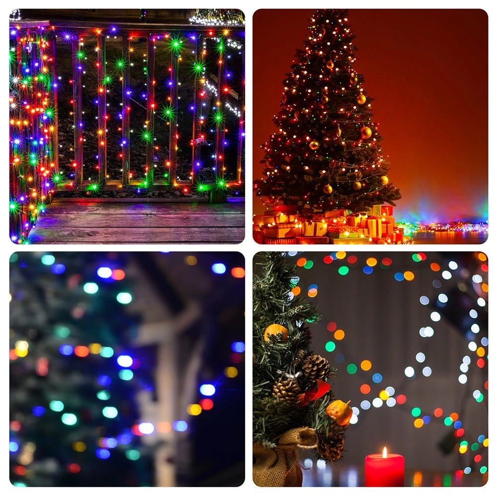 Christmas decorations using Lyra Solar Globe 50 LEDs 95m Multi-colour LED String Light