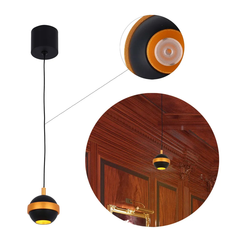 Plano cercano del Colgante LED Helios con Detalle Dorado 3W Blanco Cálido-150-19068