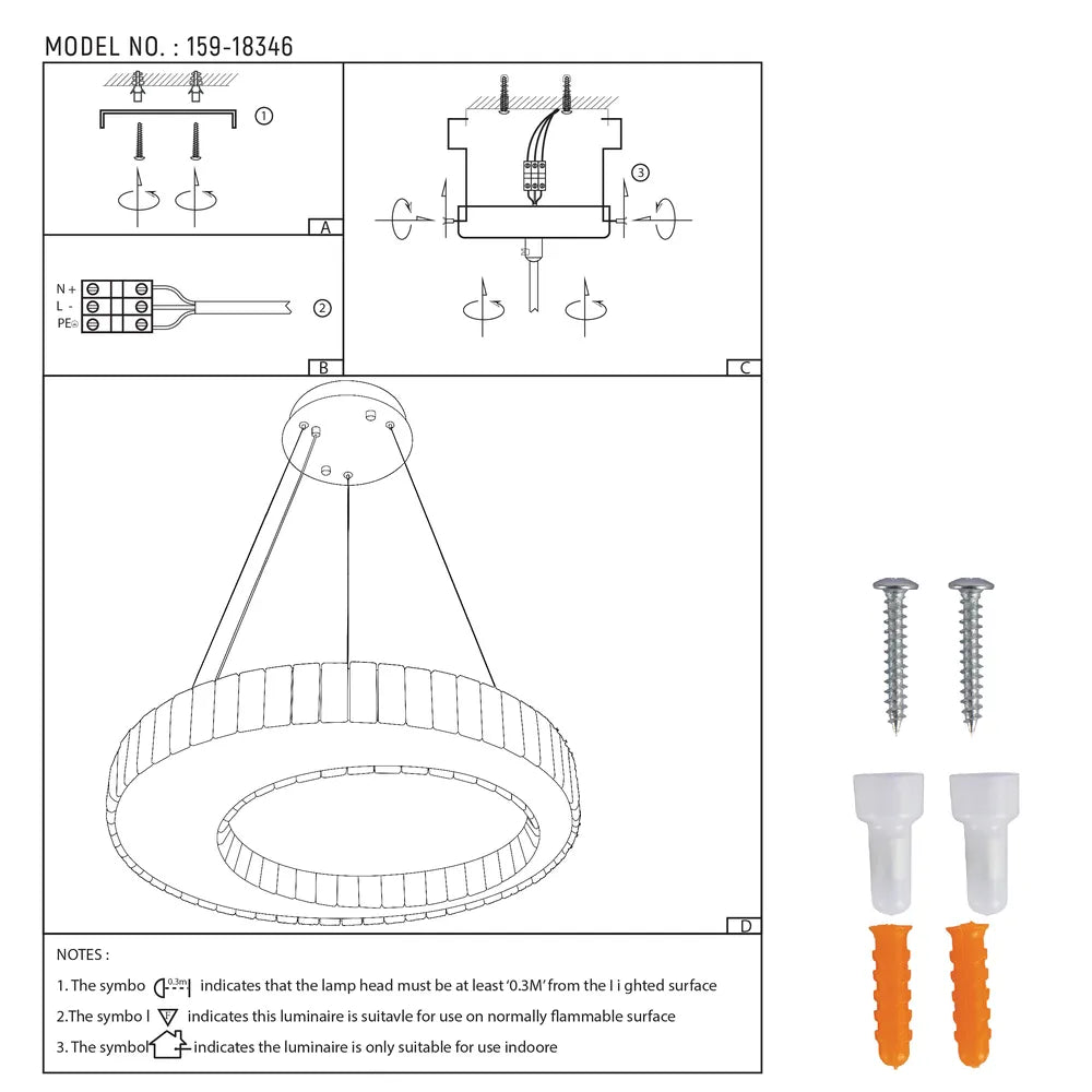 Manual del usuario para la lámpara de araña LED Helix Crystal con acabado cromado ondulado 80W-159-18346
