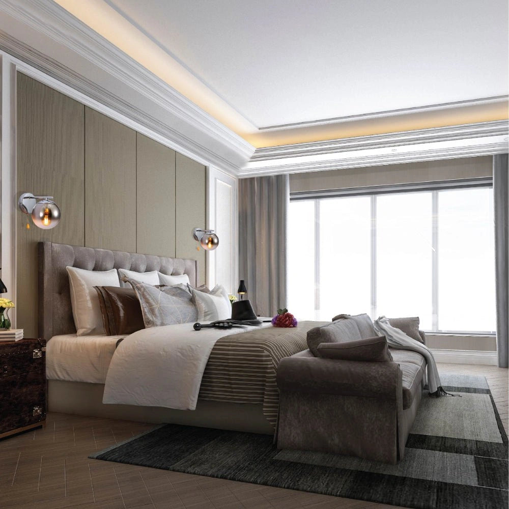 More interior usage of Smoky Globe Glass Chrome Metal Body Sputnik Molecule Modern Wall Light with Pull Down Switch E27 Fitting | TEKLED 151-19792