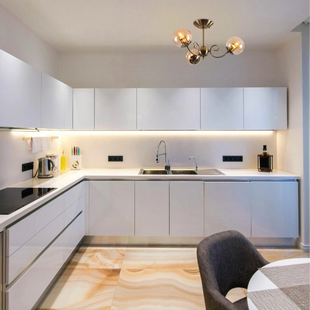 More interior usage of Amber Globe Glass Antique Brass Metal Body Vintage Retro Crystal Ceiling Light with E27 Fittings | TEKLED 159-17772