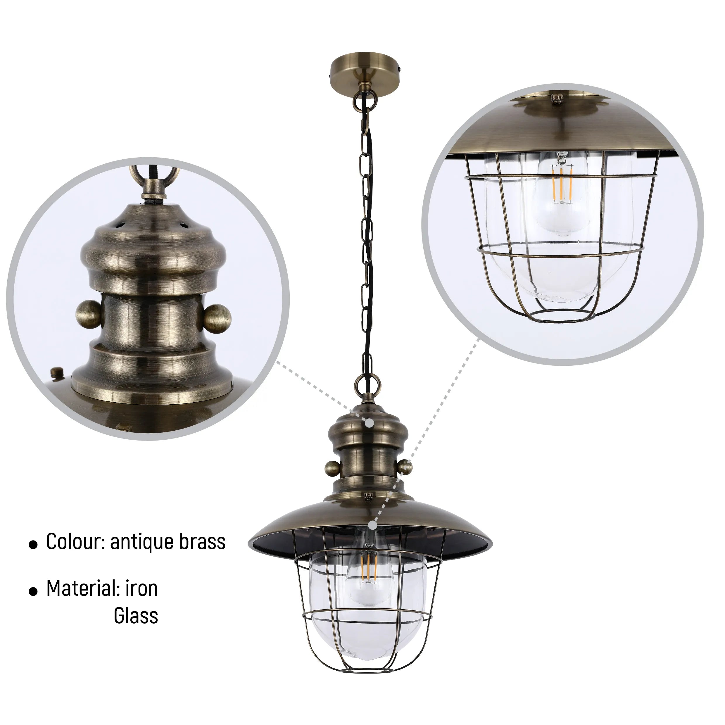 Lámparas Colgantes Estilo Jaula Industrial – Latón Antiguo y Negro con Detalles Rojos