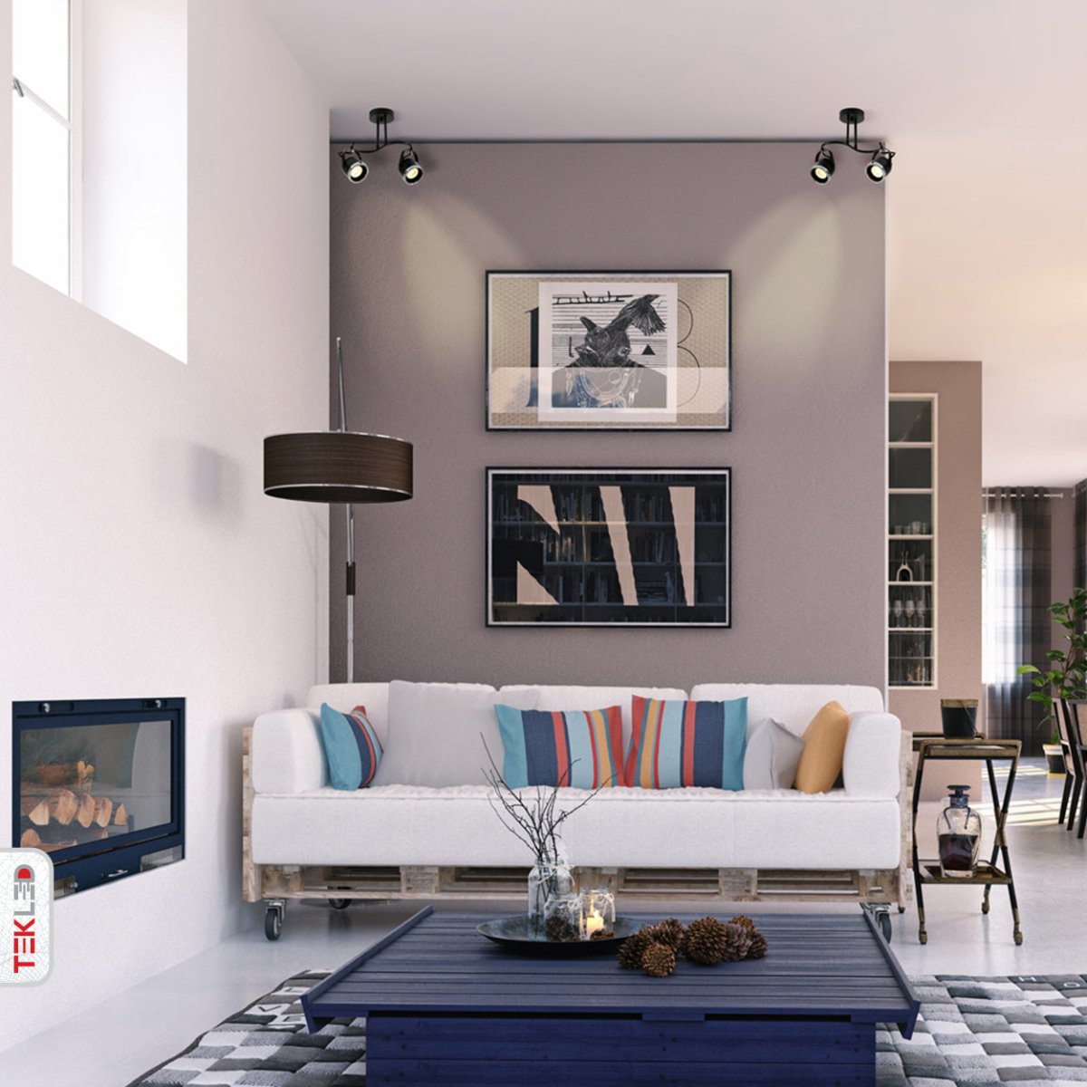 Uso en interiores de Proyector de 2 vías Negro y Cromo en forma de S con portalámparas GU10 | TEKLED 172-03104