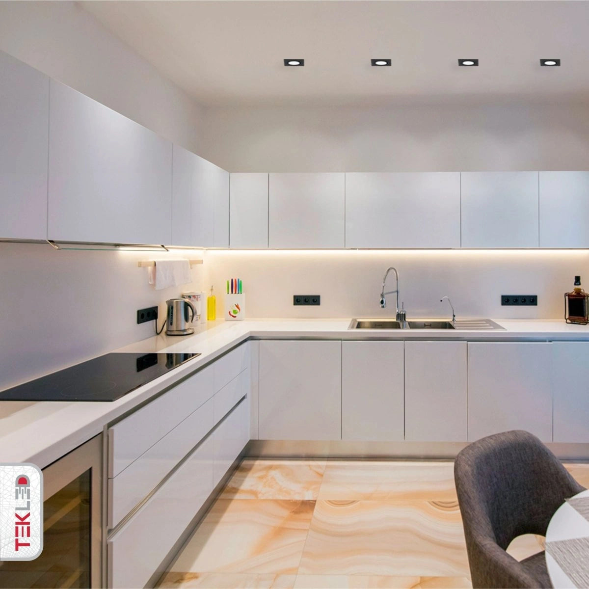 Indoor usage of Square Recessed Tilt Downlight Black with GU10 Fitting | TEKLED 165-03890