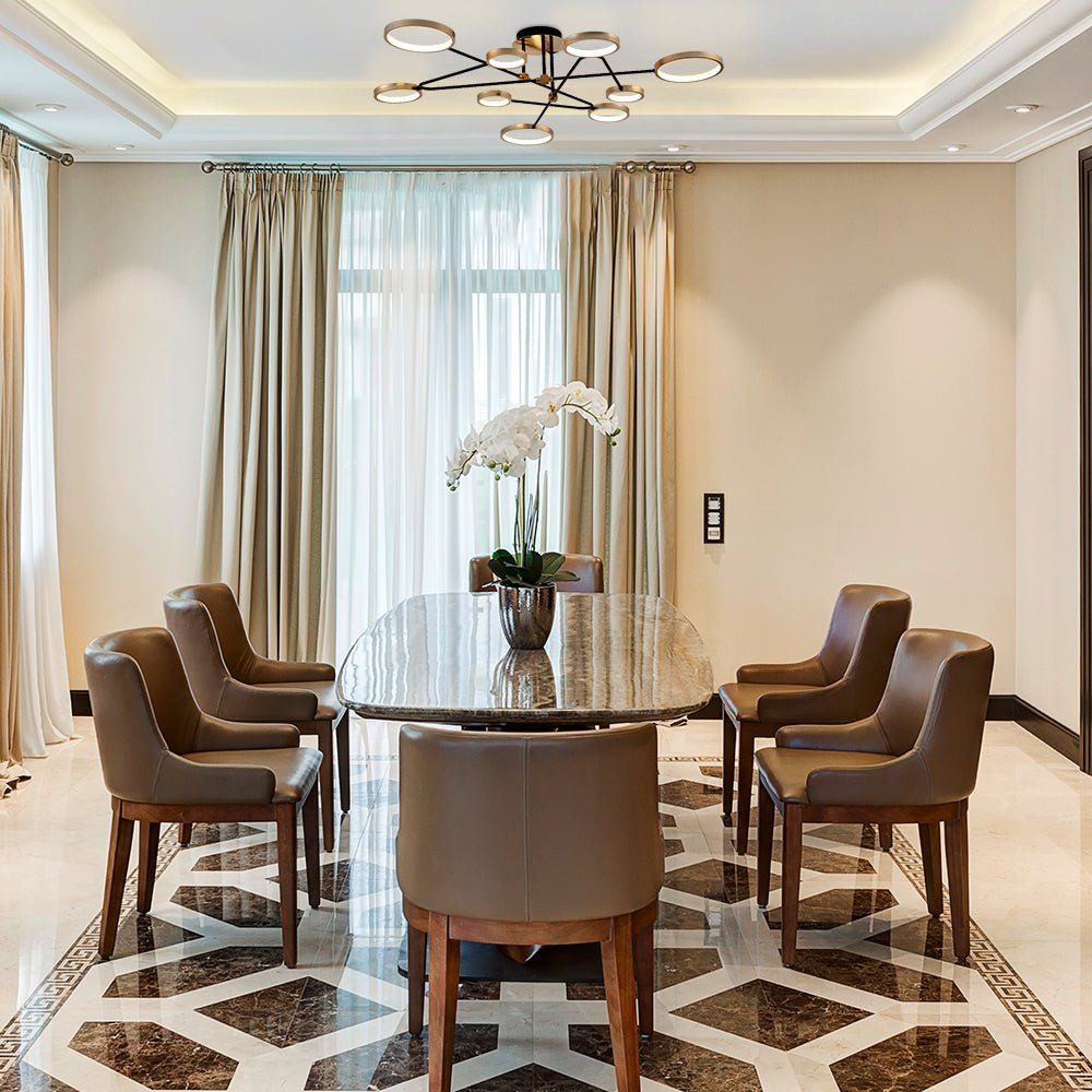 Interior application of Contemporary Galaxy Gold Ring Black Rods Modern Semi Flush Chandelier Ceiling Light 72w Warm White | TEKLED 159-17550