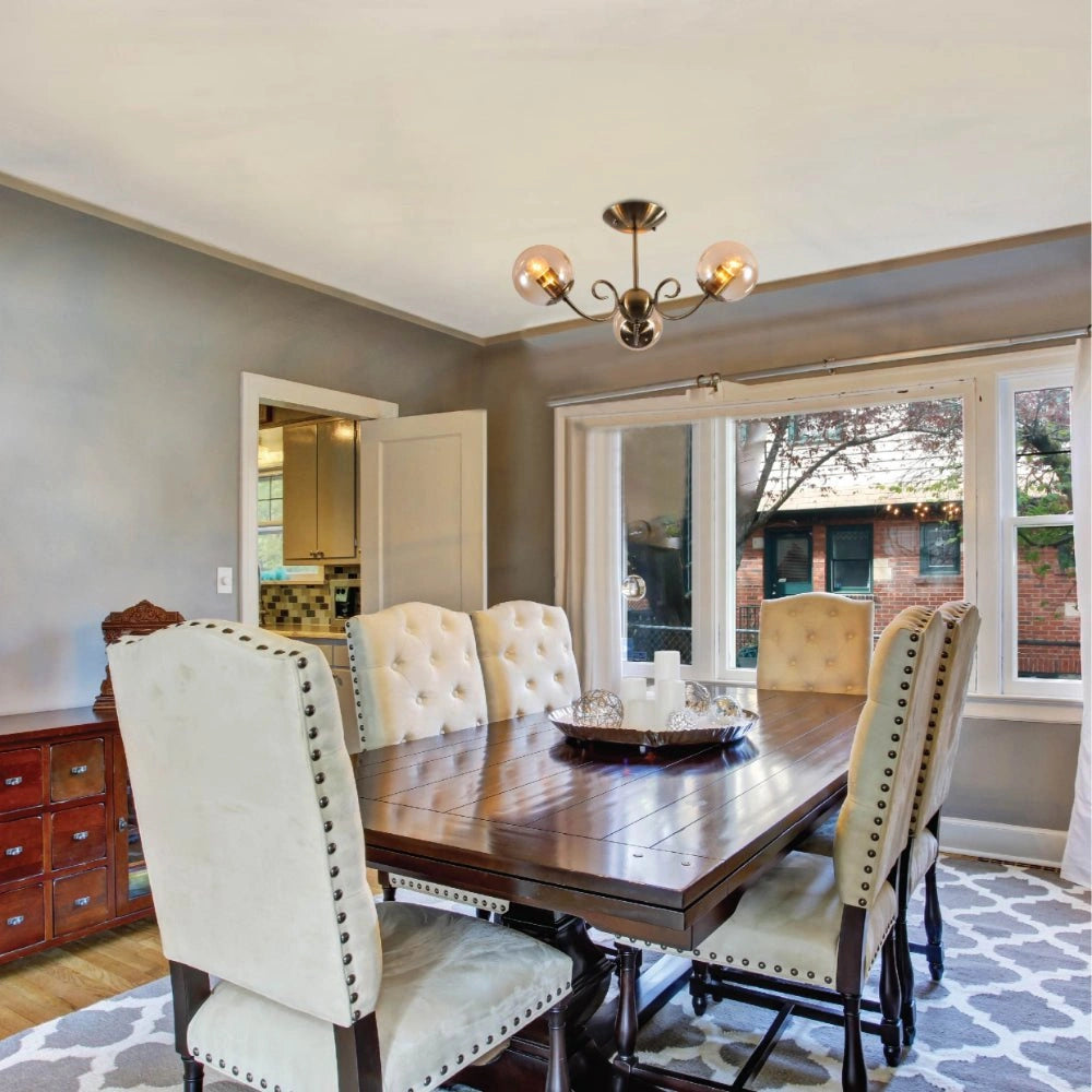 Interior application of Amber Globe Glass Antique Brass Metal Body Vintage Retro Crystal Ceiling Light with E27 Fittings | TEKLED 159-17772