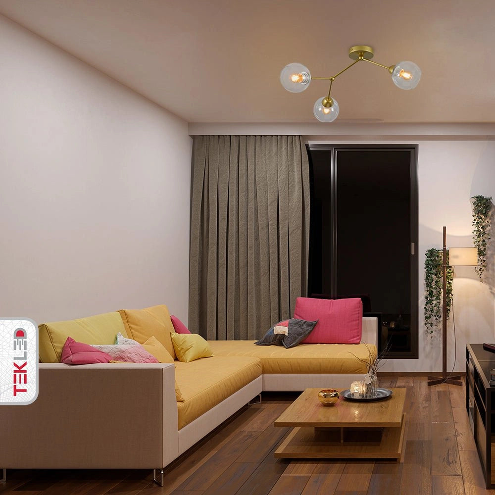 Interior application of Clear Glass Gold Wishbone Branch Twig Semi Flush Modern Sputnik Ceiling Light with 3xE27 Fitting | TEKLED 159-17804