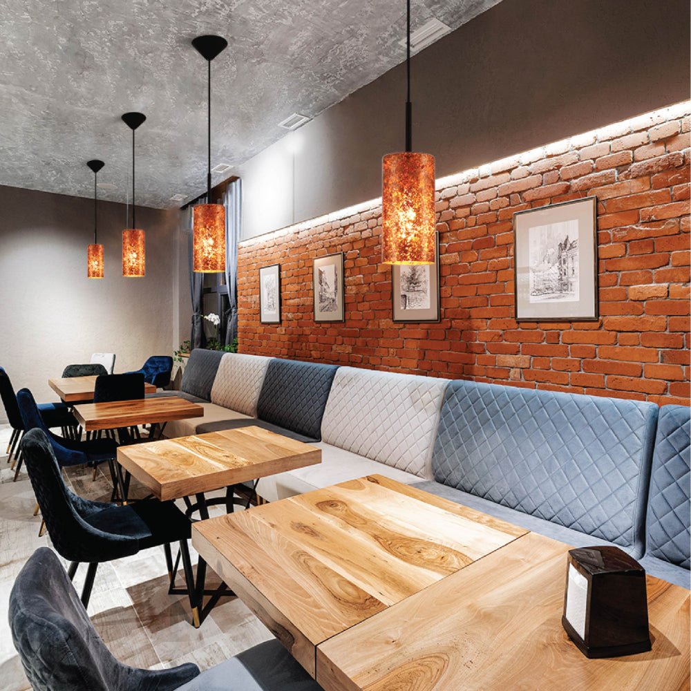 Interior application of Nebula Copper Cylinder Glass Pendant Ceiling Light with E27 Fitting | TEKLED 158-19760