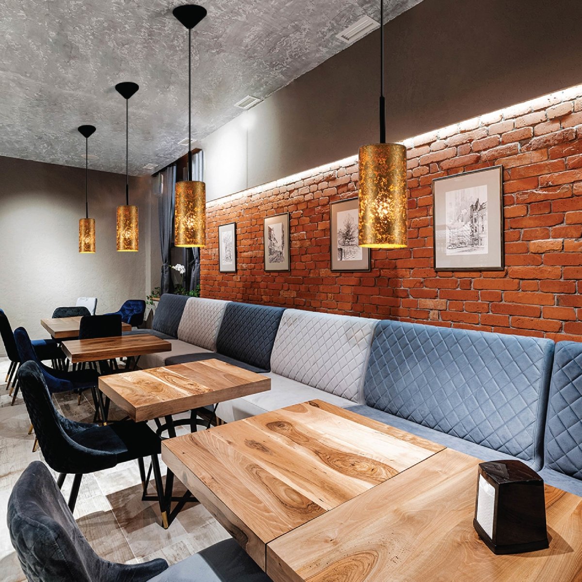 Indoor usage of Nebula Gold Cylinder Glass Pendant Ceiling Light with E27 Fitting | TEKLED 158-19764