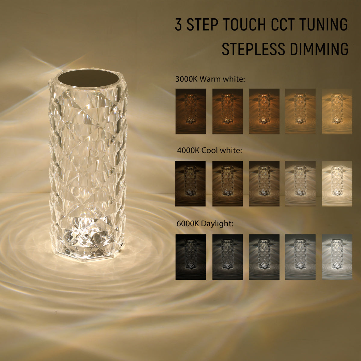 Lámpara cilíndrica recargable de cristal, ideal para la sala de estar moderna, aportando un toque elegante y funcional a la decoración.