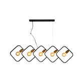 Lámpara colgante cuadrada negra de cinco luces, perfecta para islas de cocina con estilo industrial moderno.