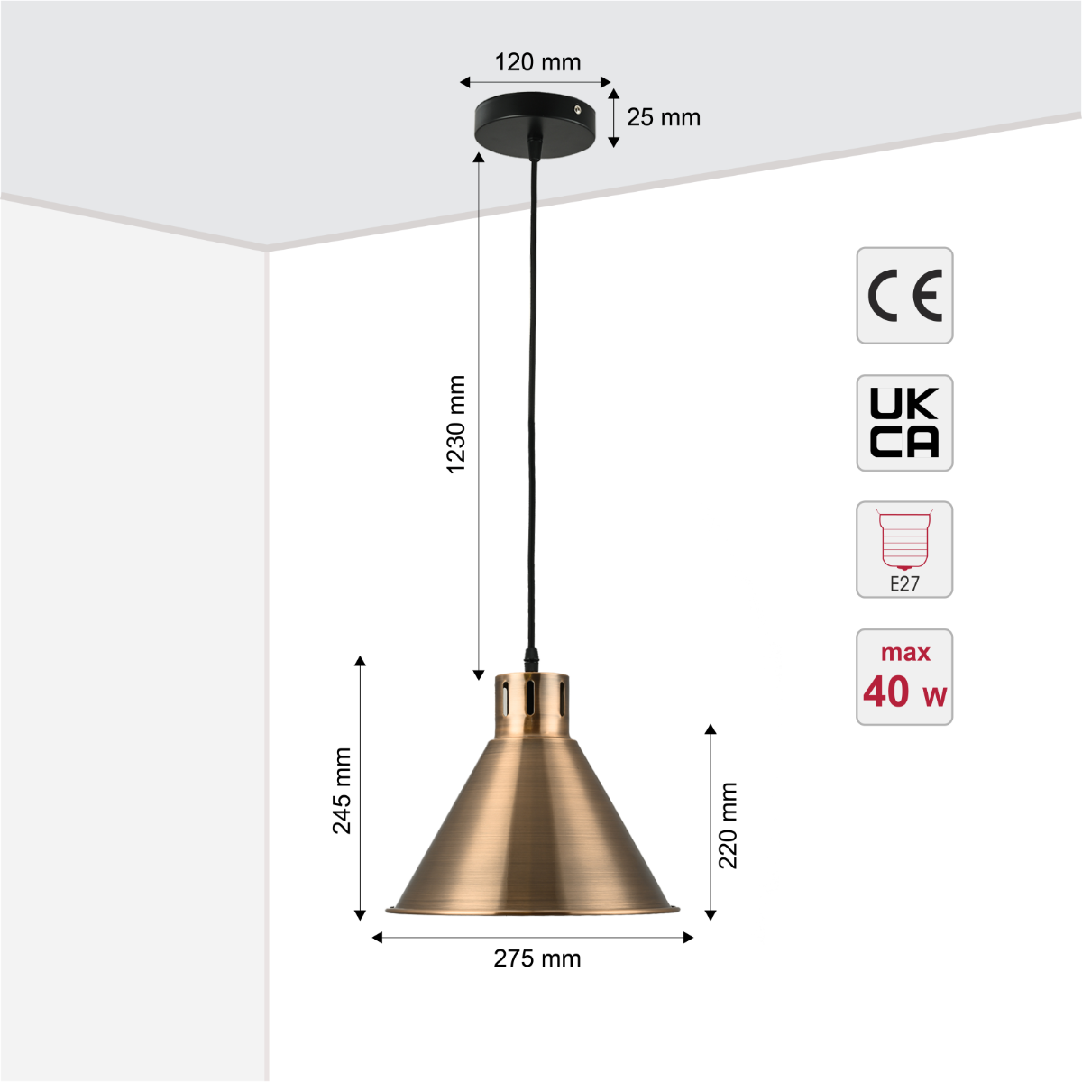 Imagen principal de una lámpara colgante cónica industrial, ideal para espacios modernos como cocinas o comedores.
