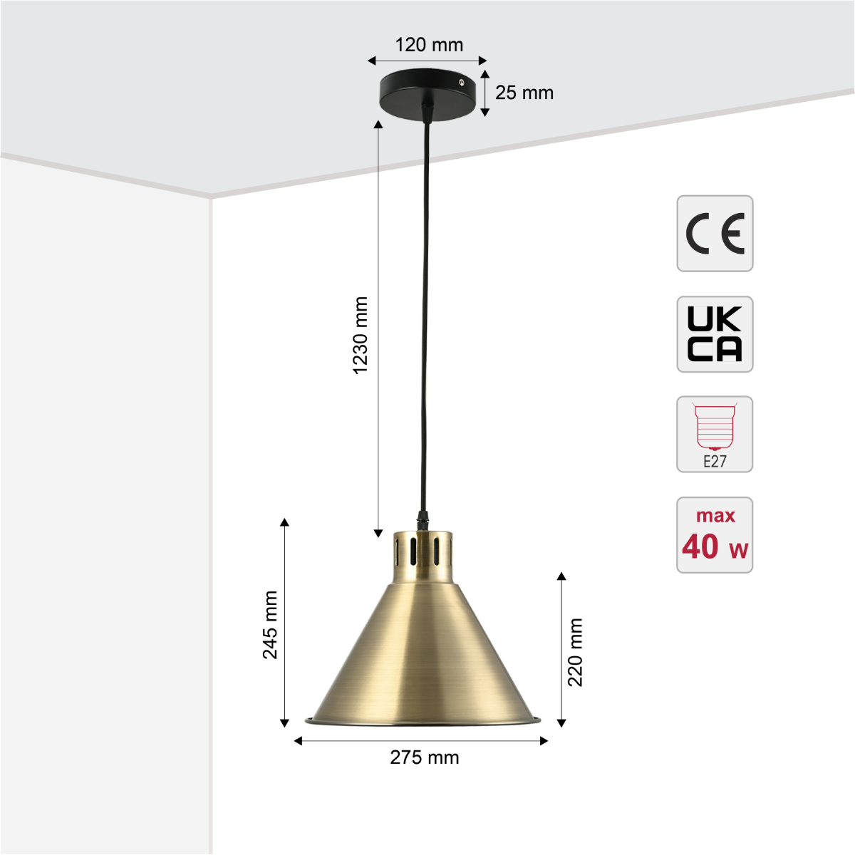 Lámpara colgante cónica industrial ideal para cocinas de estilo moderno, aportando un toque minimalista y contemporáneo.