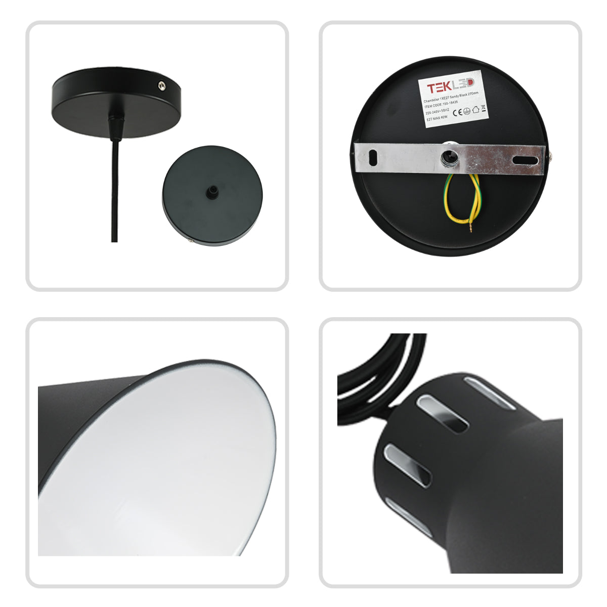 Lámpara colgante cónica industrial, perfecta para espacios modernos y minimalistas, ideal en cocinas o comedores.