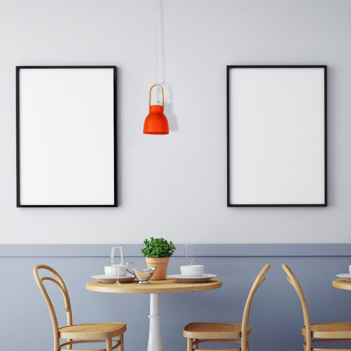Luz colgante cónica de estilo nórdico sobre una mesa, ideal para comedores con decoración moderna y funcional.