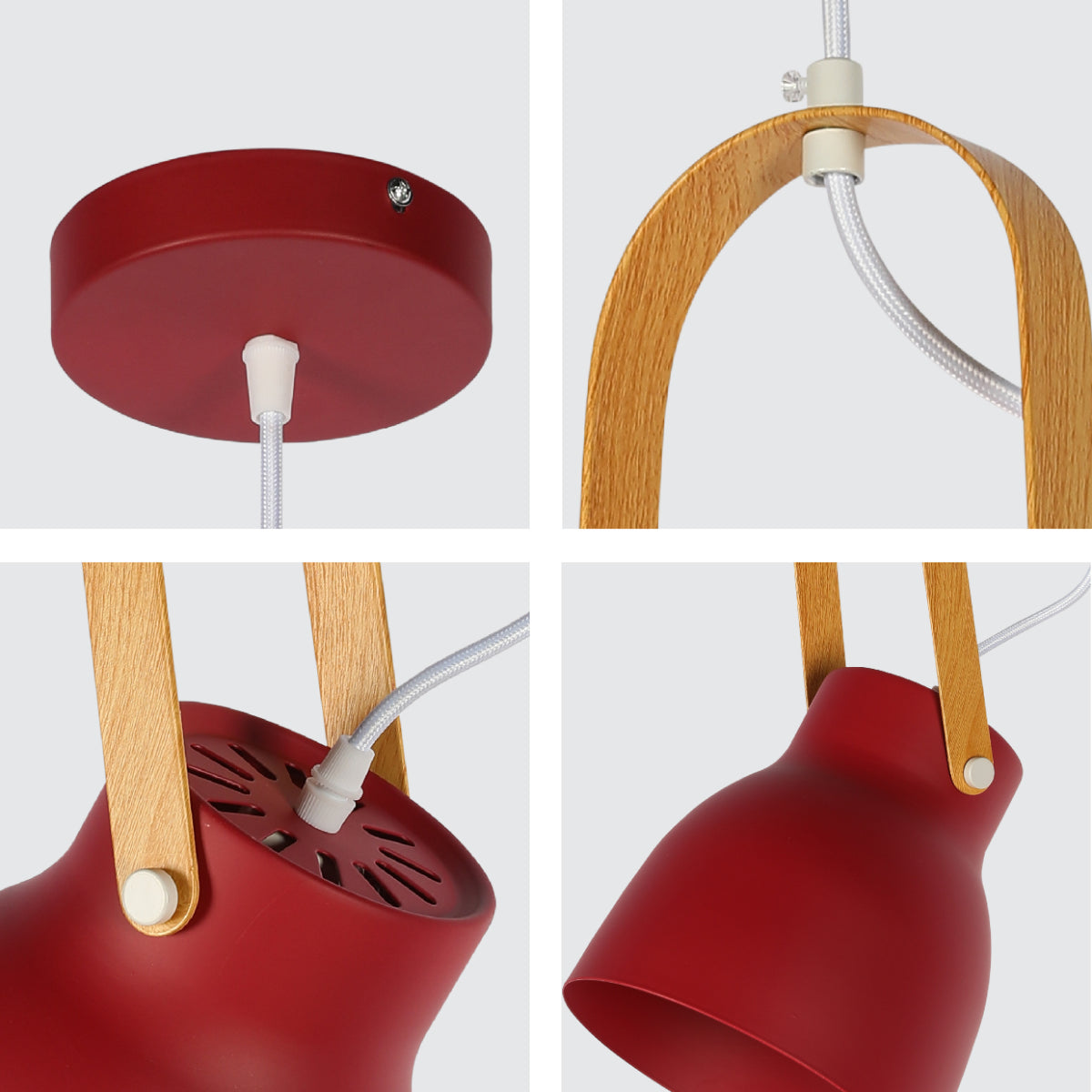 Detalle de la lámpara colgante cónica Narvik, ideal para comedores con un estilo nórdico elegante y funcional.