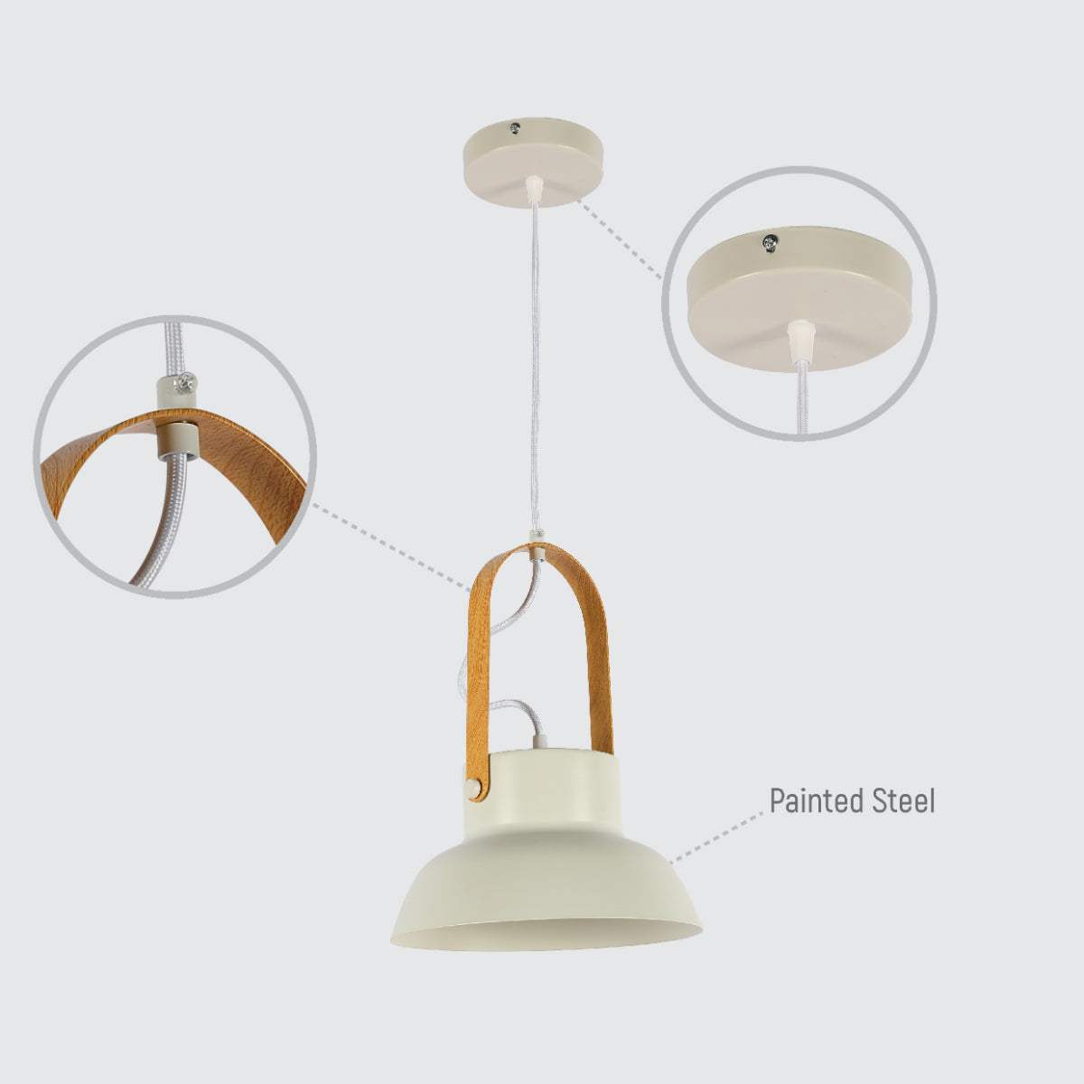 Luz colgante en forma de cono, ideal para decoraciones nórdicas en comedores o cocinas modernas.