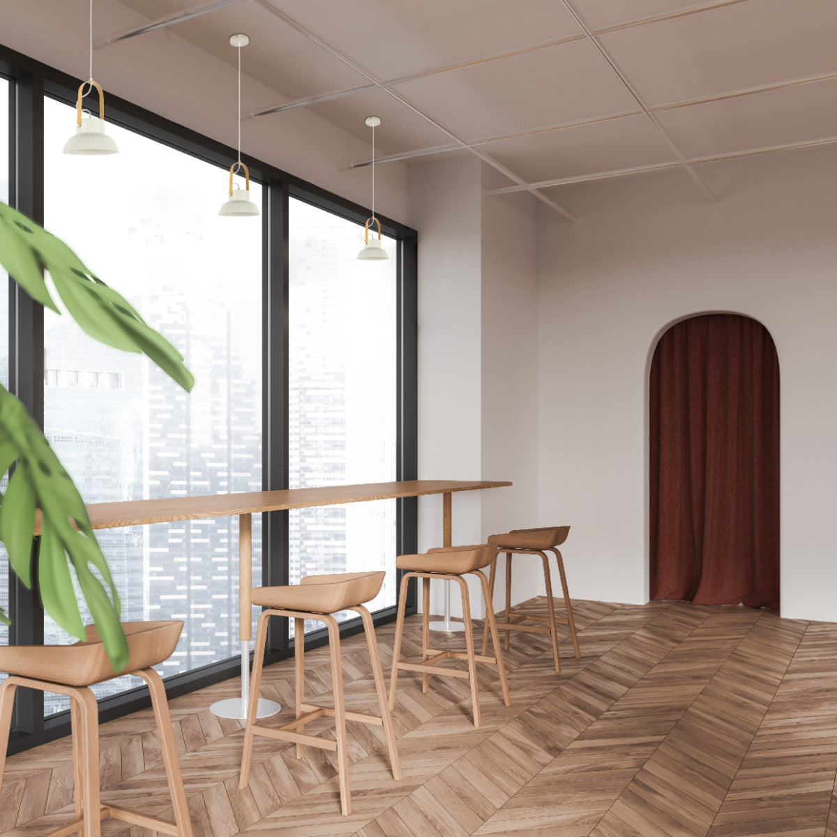 Luz colgante en forma de cono, perfecta para comedores nórdicos, añadiendo elegancia y funcionalidad al espacio.