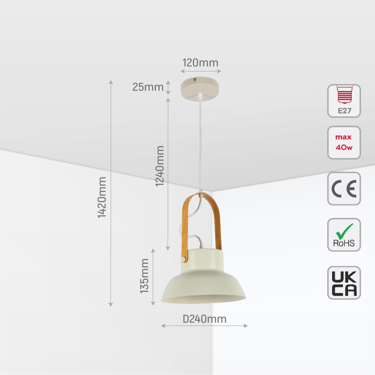 Lámpara colgante cónica de estilo nórdico, perfecta para iluminar cocinas o comedores con decoración moderna.