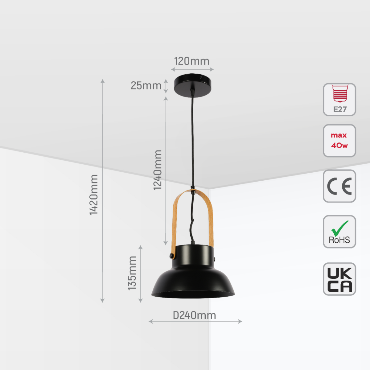 Lámpara colgante tipo cono nórdica Narvik, ideal para iluminar comedores con estilo minimalista y elegante.