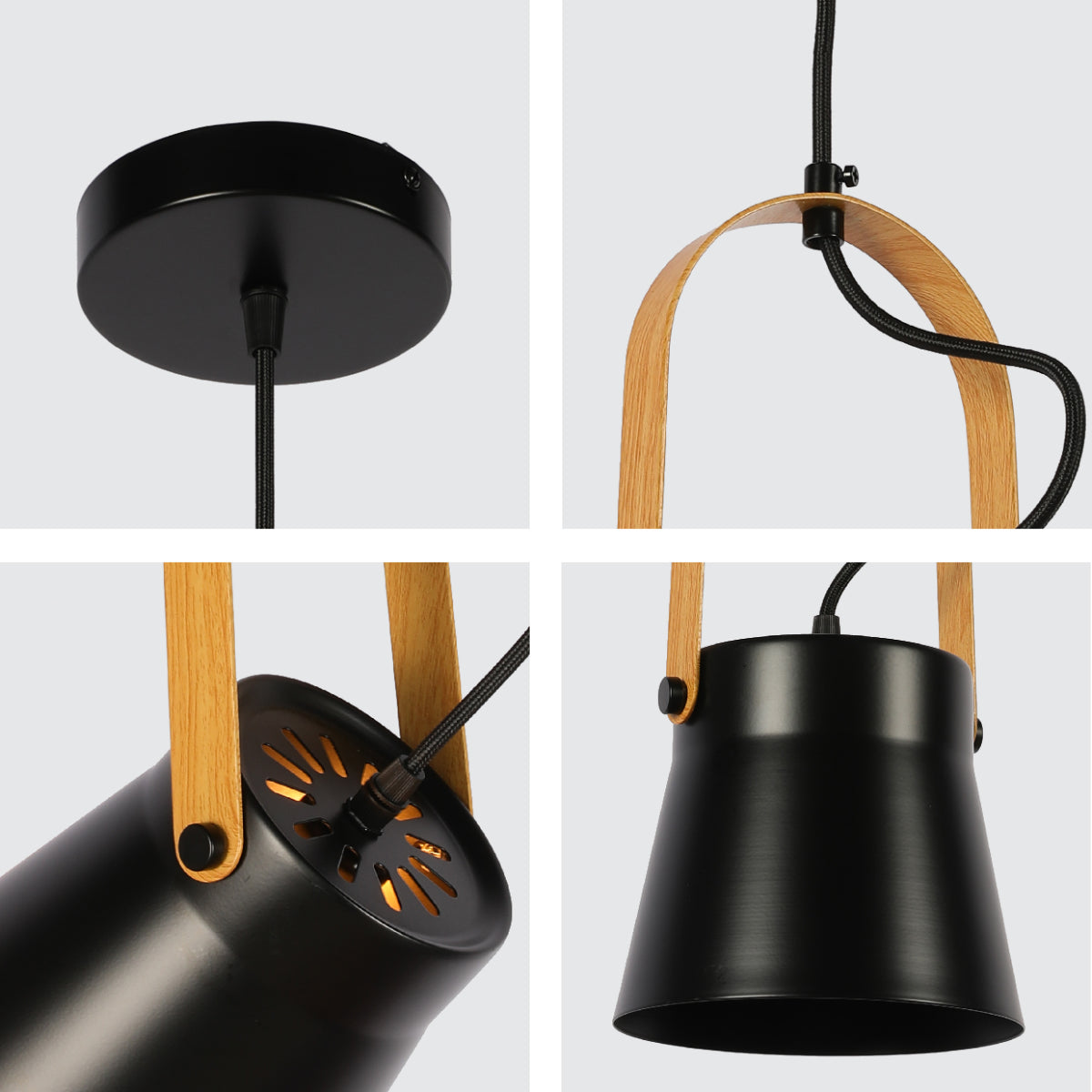 Primer plano de la lámpara colgante cónica Narvik, perfecta para comedores de estilo nórdico elegante y moderno.