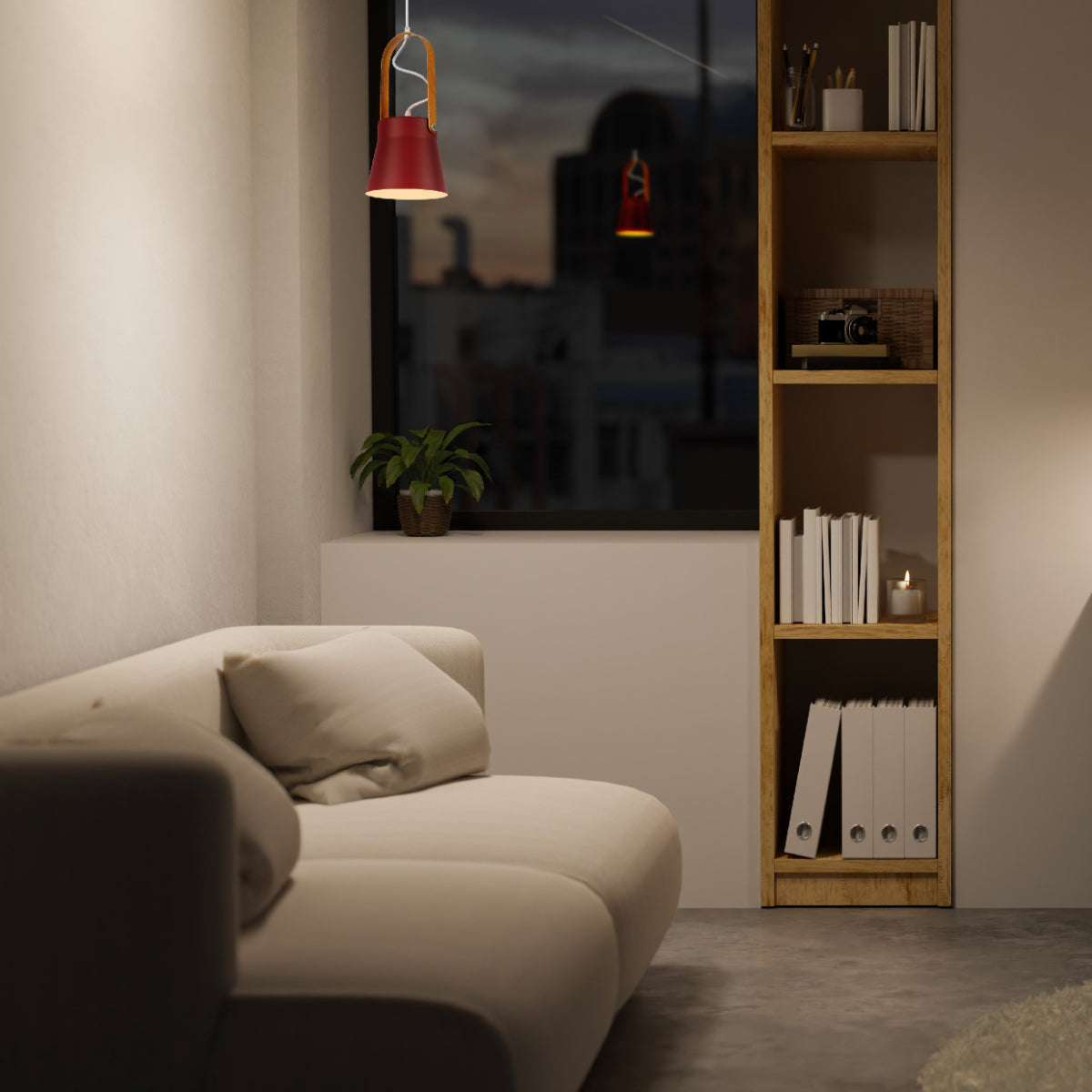 Lámpara colgante de cono nórdico en una cocina moderna, perfecta para iluminar espacios con estilo minimalista y funcionalidad.