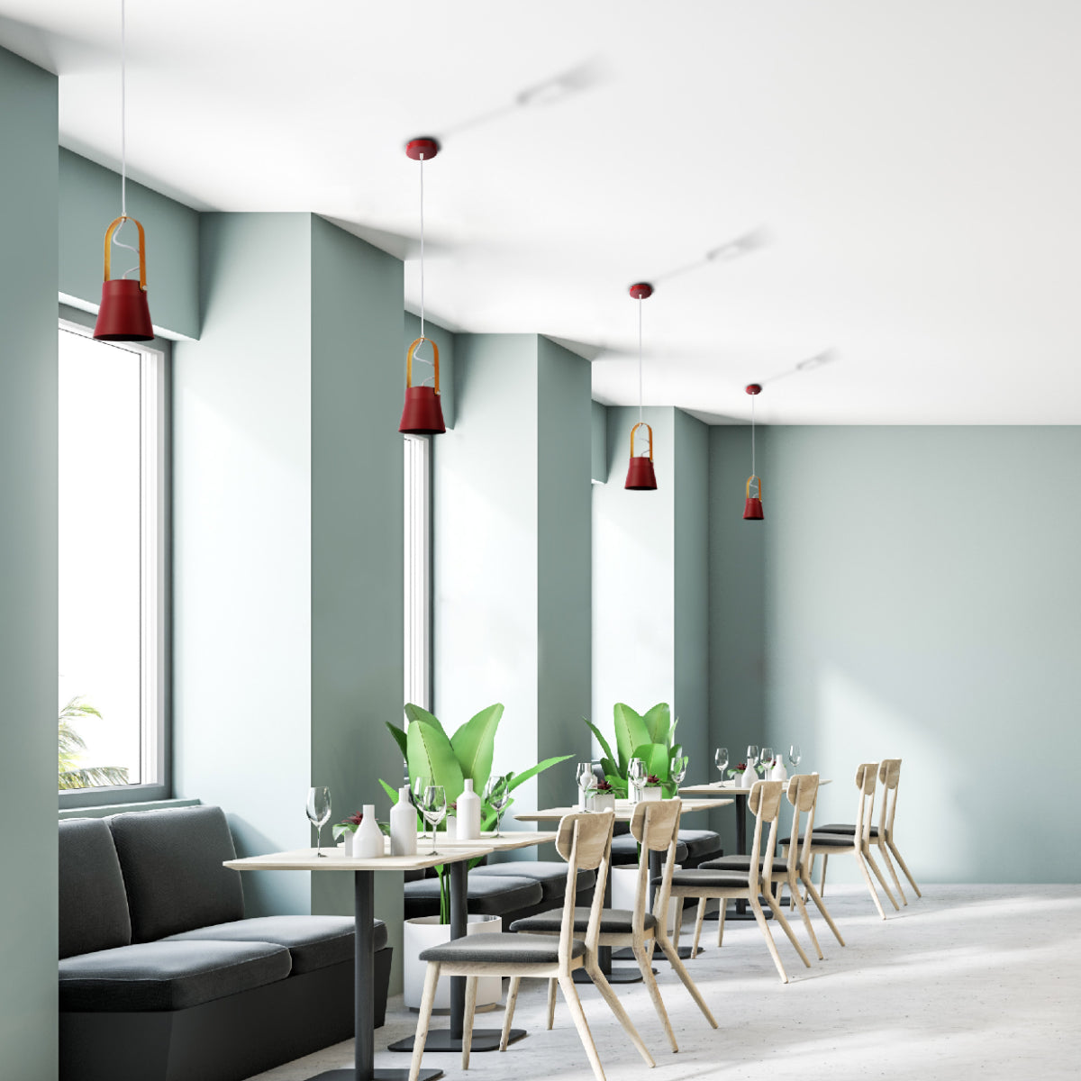 Lámpara colgante estilo nórdico con diseño cónico, perfecta para iluminar espacios modernos en comedores o salas de estar.