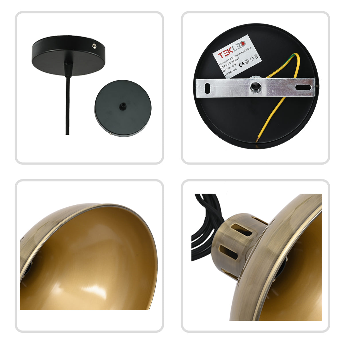 Primer plano de la lámpara colgante de cúpula tipo cebolla, detallando su elegante diseño, ideal para cocinas rústicas.