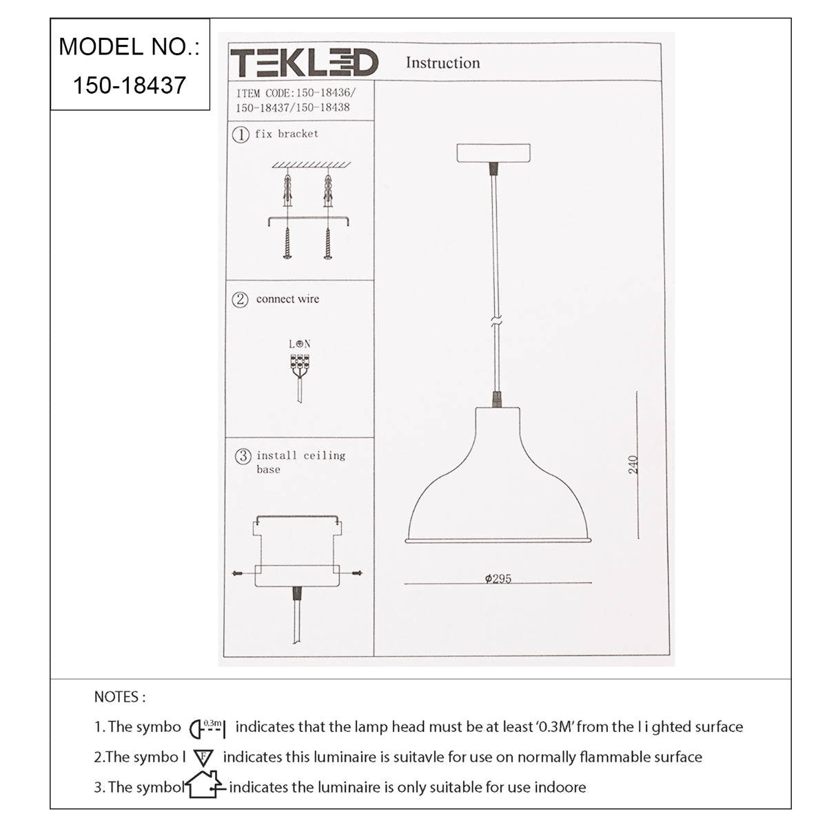 Dibujo técnico de la lámpara colgante de domo cebolla, mostrando dimensiones e instrucciones de instalación para decoraciones modernas.