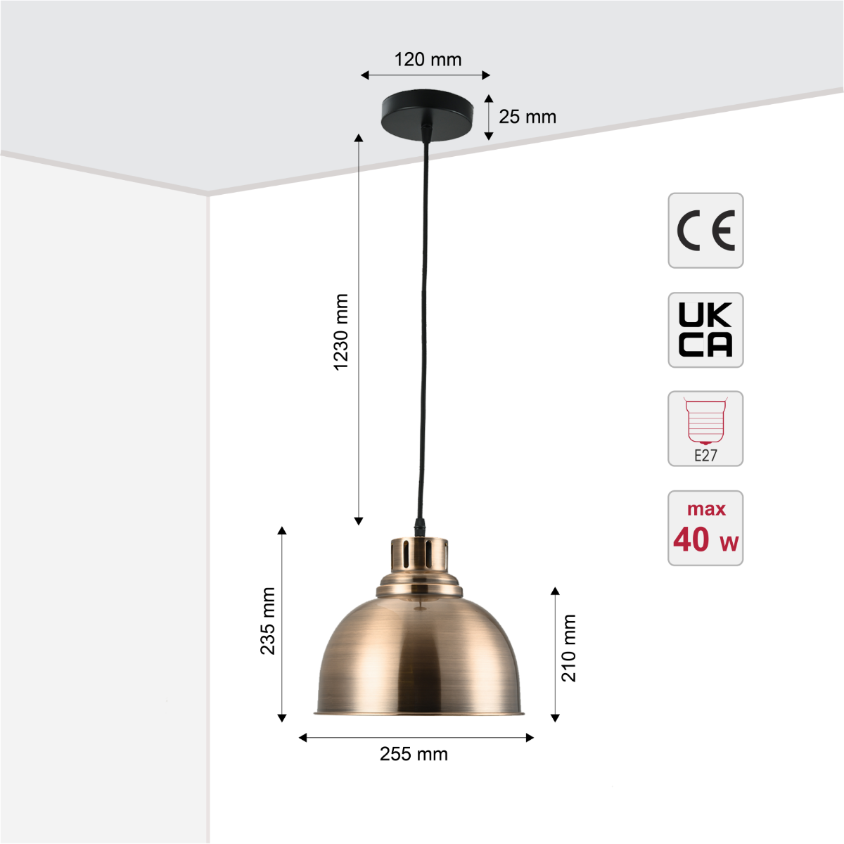 Imagen principal de una luminaria colgante clásica de cúpula, ideal para comedores decorados en estilo tradicional.