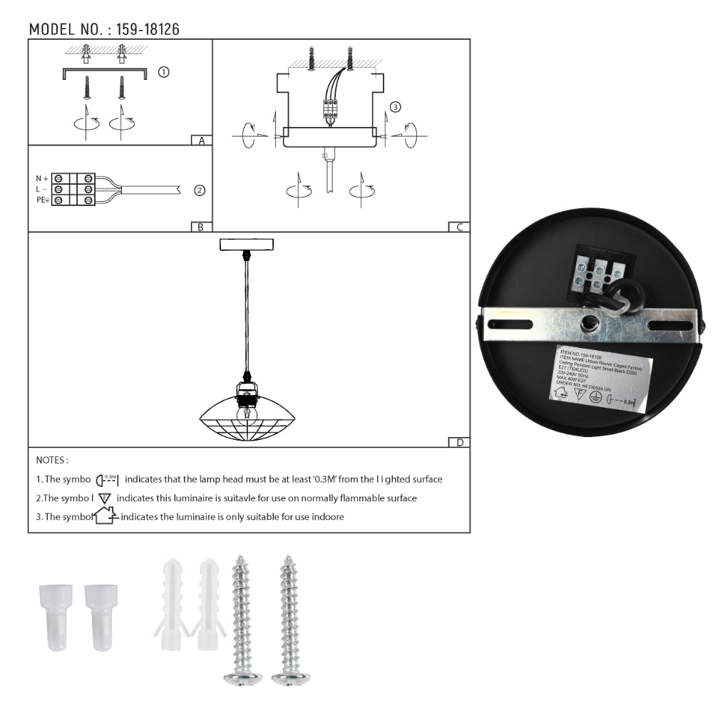Imagen principal de una lámpara colgante de estilo industrial en forma de jaula, ideal para cocinas y comedores modernos.