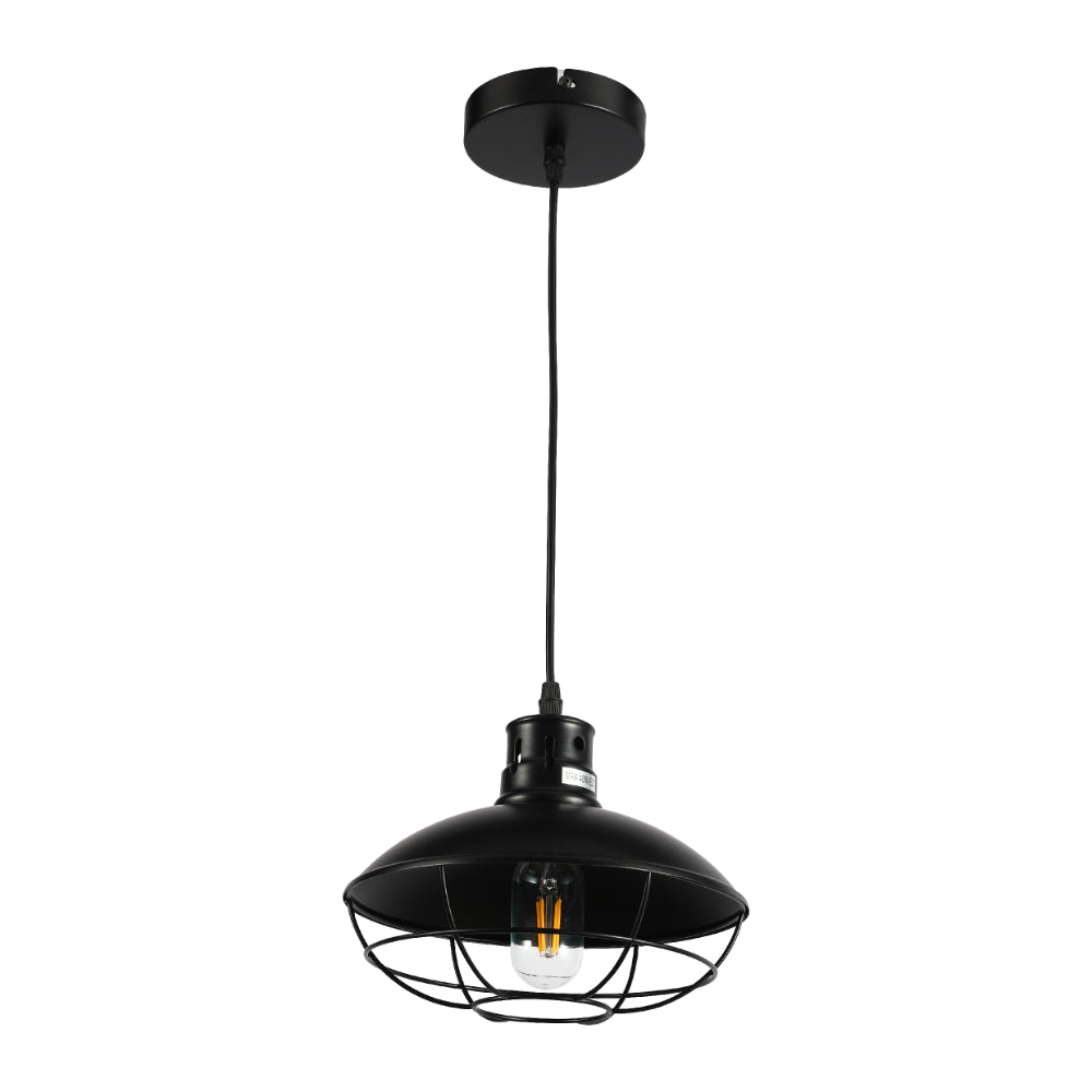 Luz colgante de fábrica con diseño de jaula, perfecta para comedores con estilo industrial y decoración contemporánea.