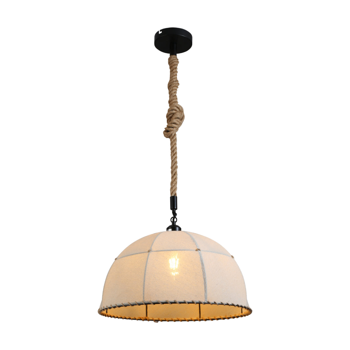 Luz colgante de tela con cuerda de yute, perfecta para cocinas de estilo rústico y acogedor.